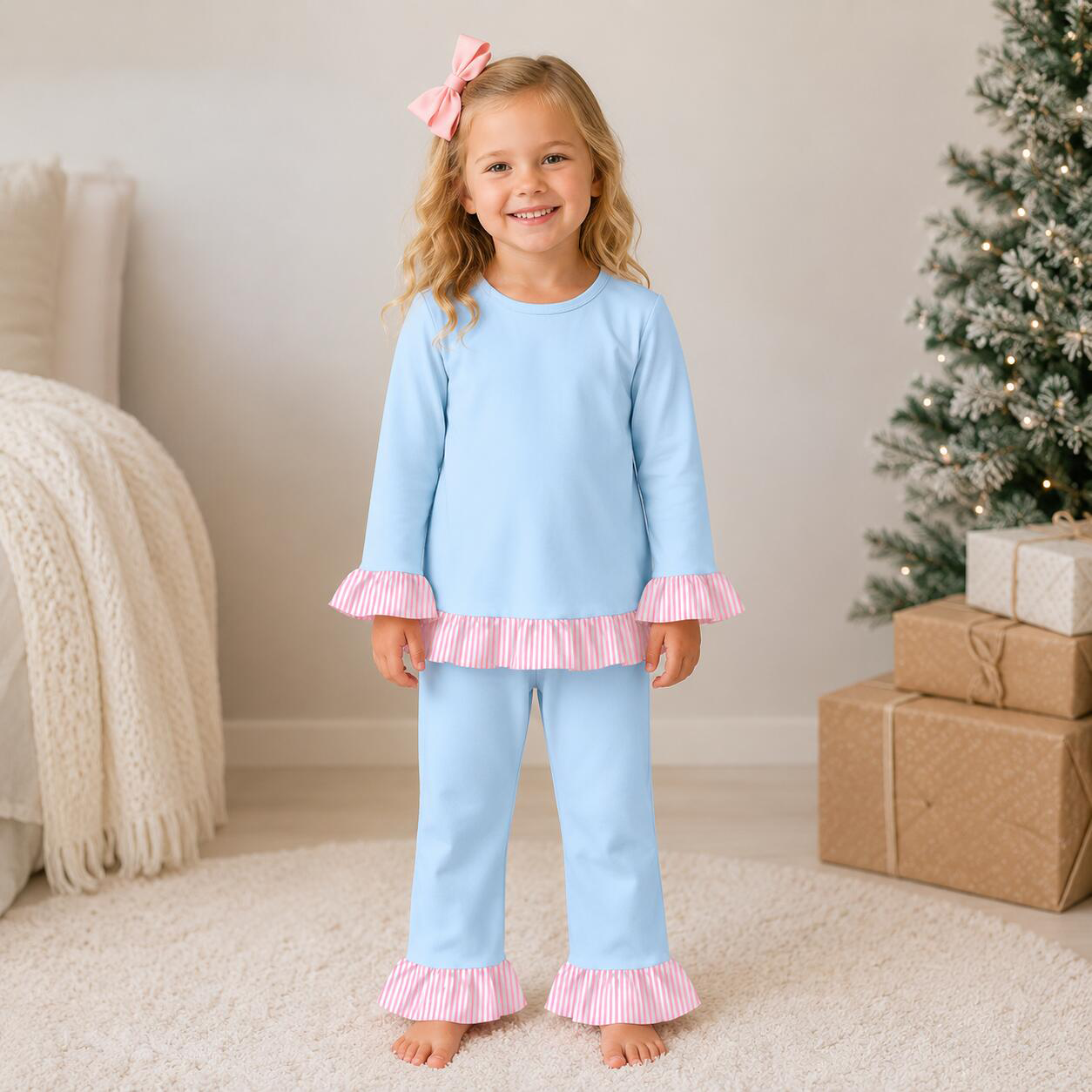 （Weekly Pre-Order）Girls Fall Solid Color Ruffle Outfit Set（Ends 9.6）