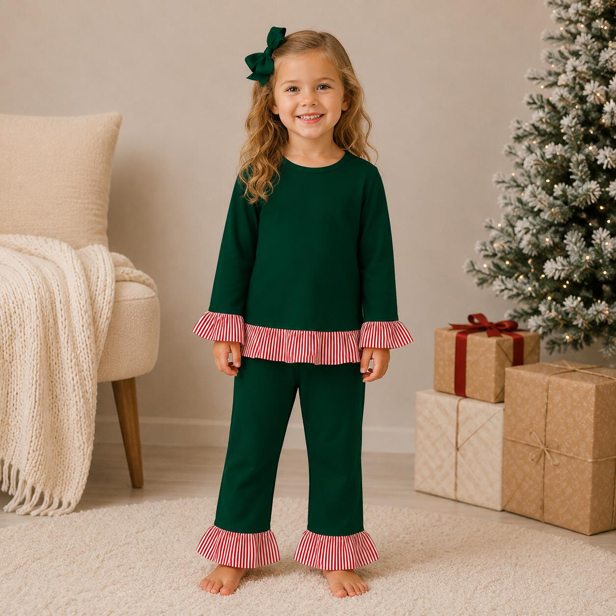 （Weekly Pre-Order）Girls Fall Solid Color Ruffle Outfit Set（Ends 9.6）