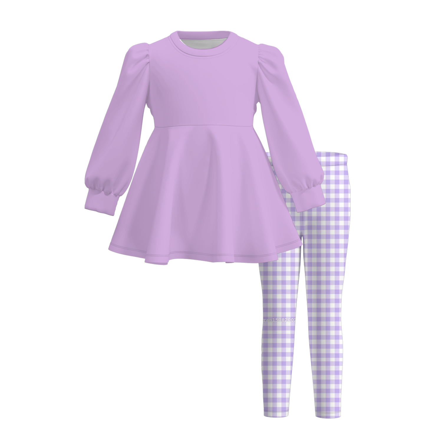 （Weekly Pre-Order）Girls Puff Sleeve Peplum Top Gingham Leggings Matching 2‑Piece Fall Outfit Set（Ends 9.6）