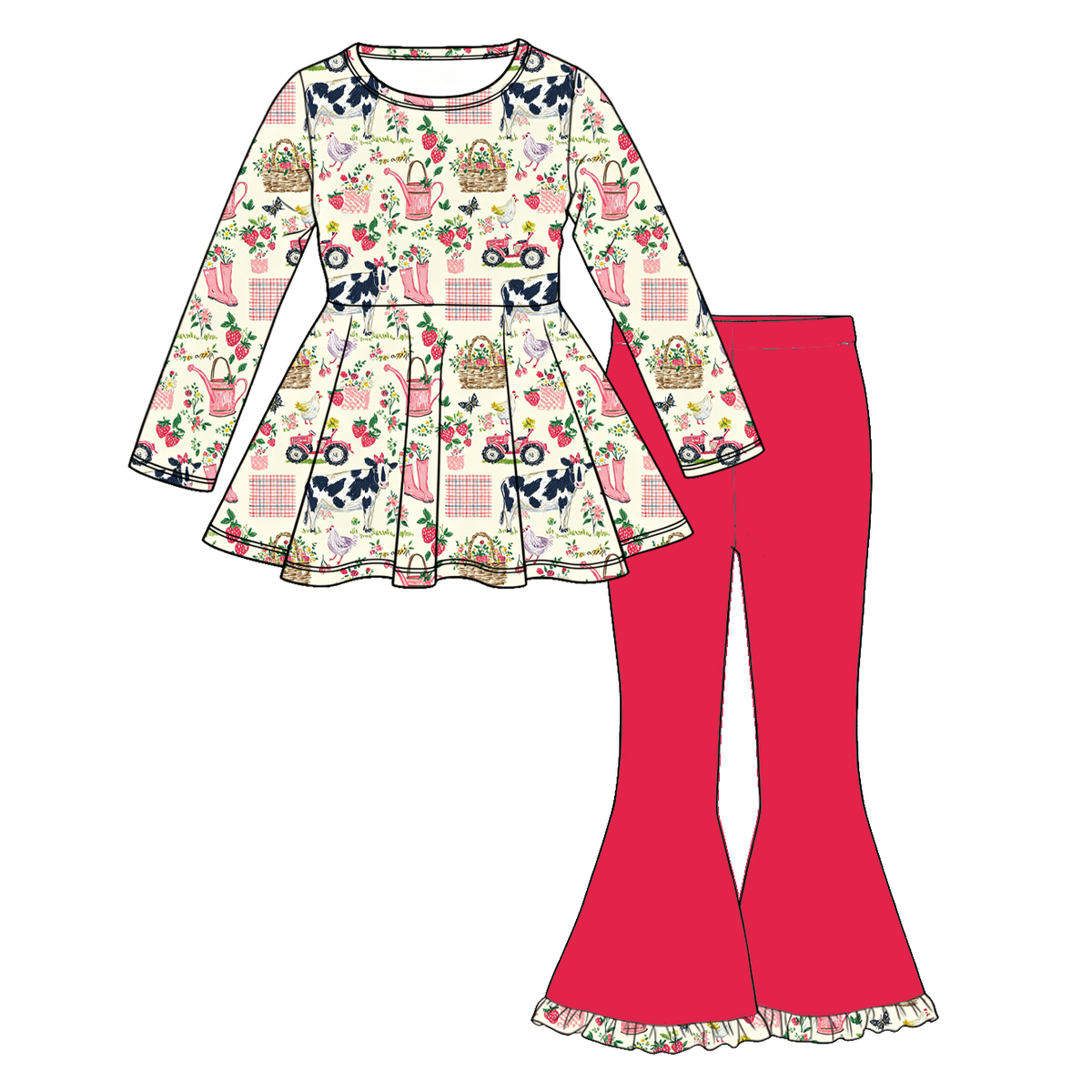 （Pre Order）Sisters Fall Farm Print Outfit Set&Romper