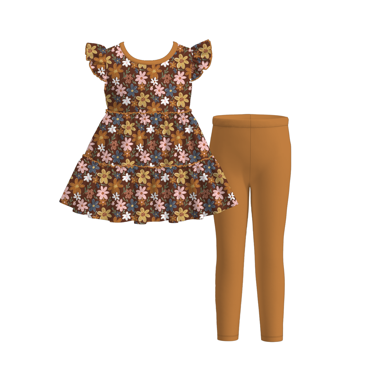 （Pre Order）Girls Fall Floral&Leopard Print Outfit Set