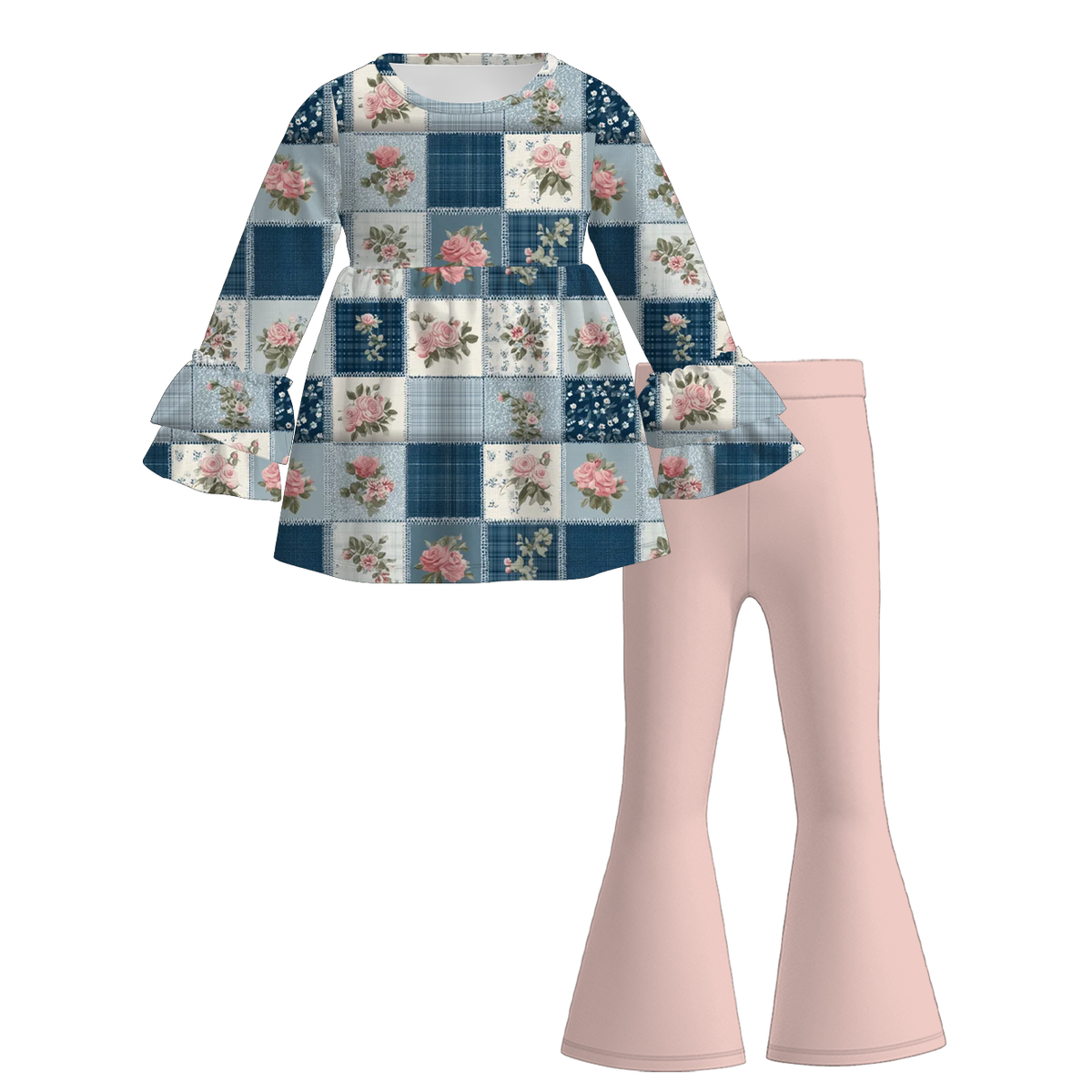 （Pre Order）Girls Fall Floral Print Outfit Set