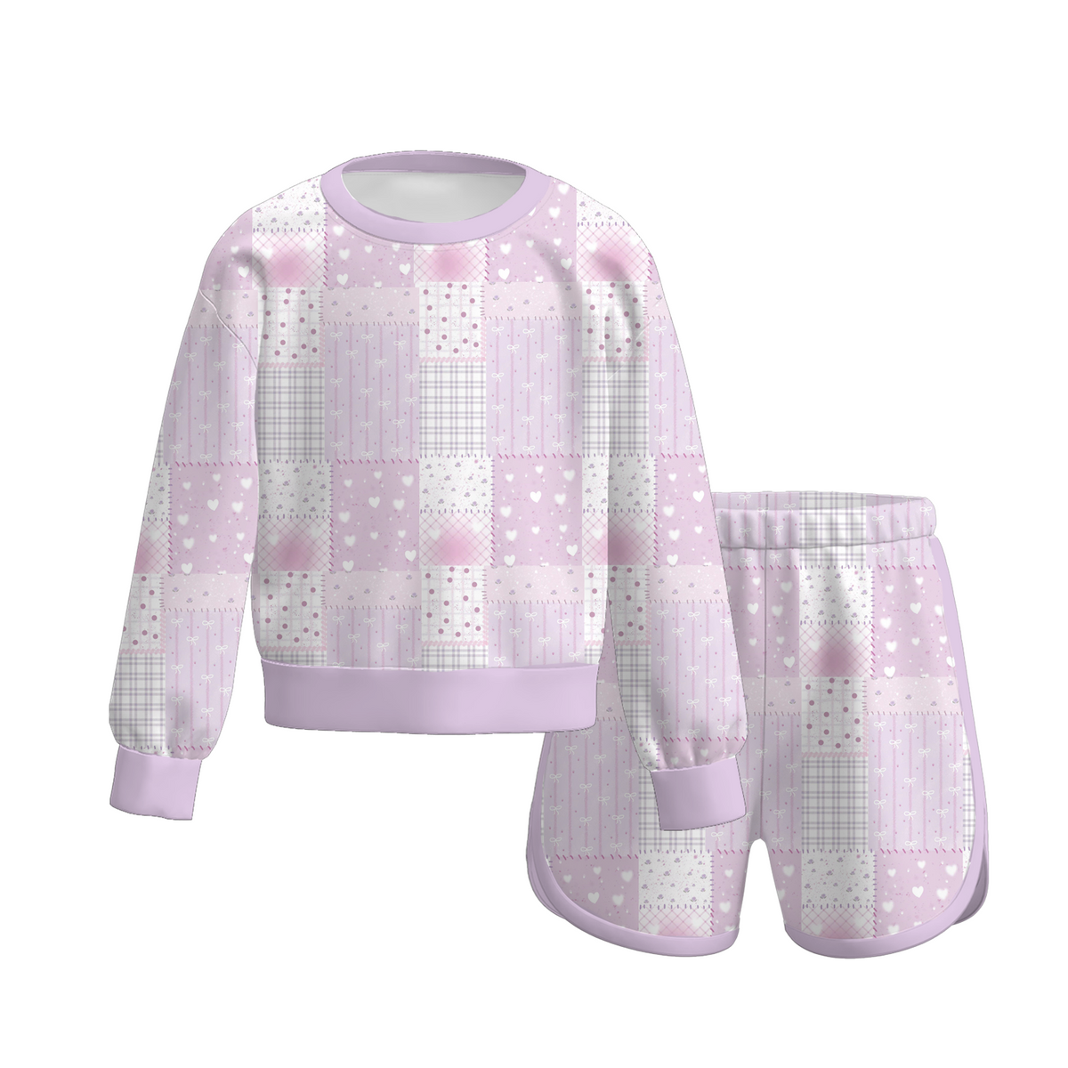 （Pre Order）Girls Pastel Patchwork Long Sleeve Top & Shorts Set