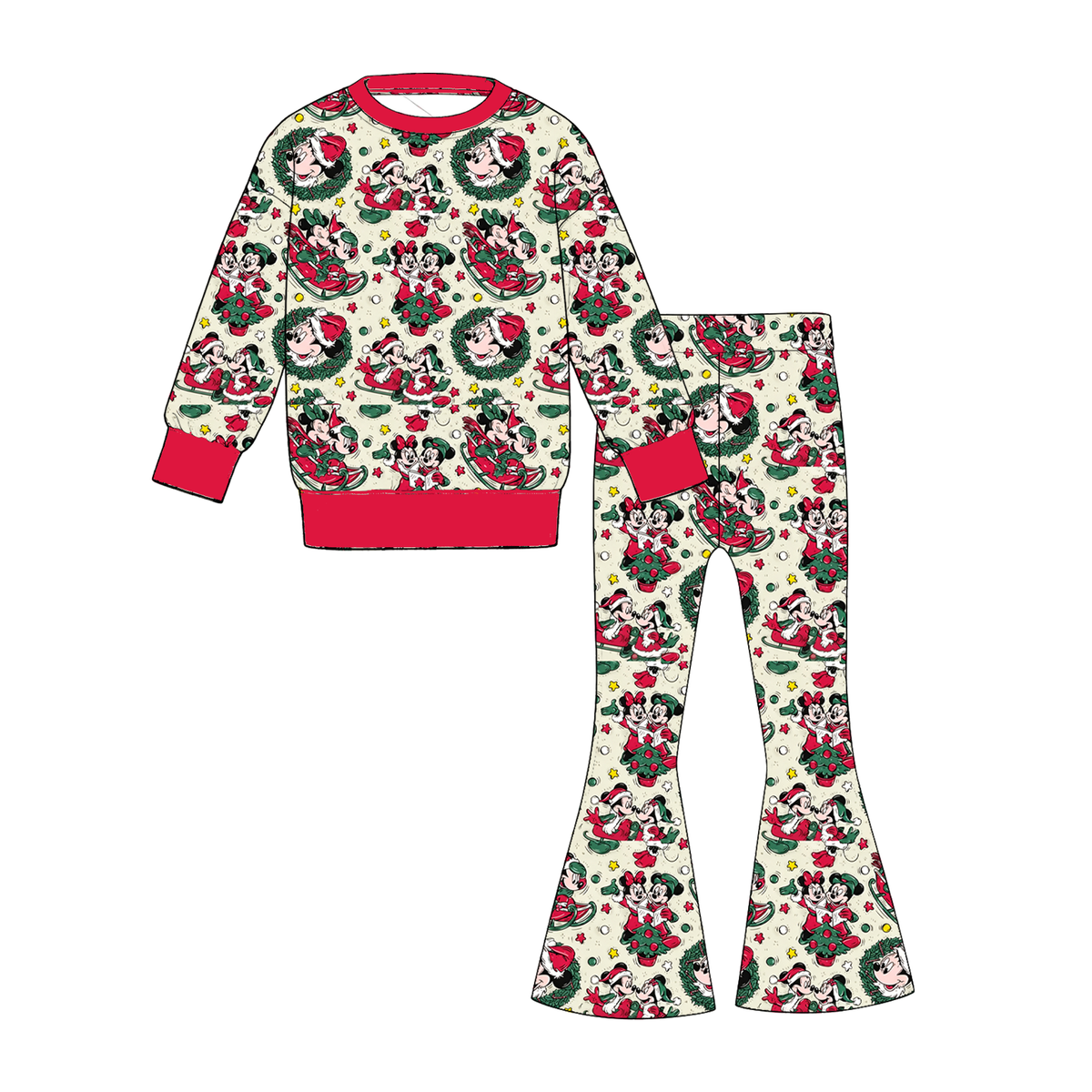 （Pre Order）Girls Christmas Print Twill Sweatshirt Suit