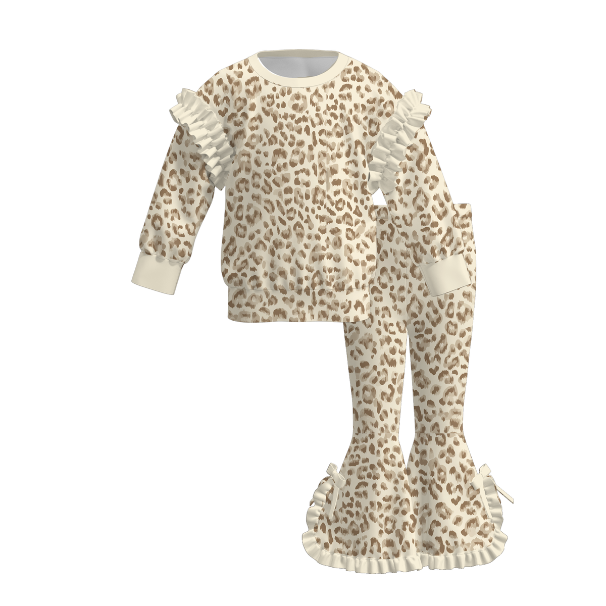 （Weekly Pre-Order）Girls Leopard,Dot&Stripe Print Ruffle Outfit Set（Ends 9.27）