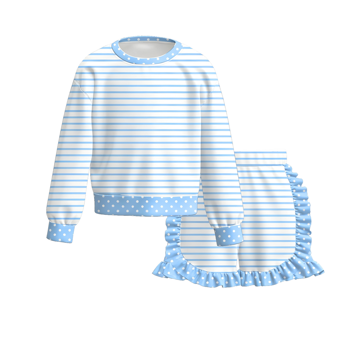 （Weekly Pre-Order）Girls Stripe Print Ruffle Shorts Set（Ends 9.27）