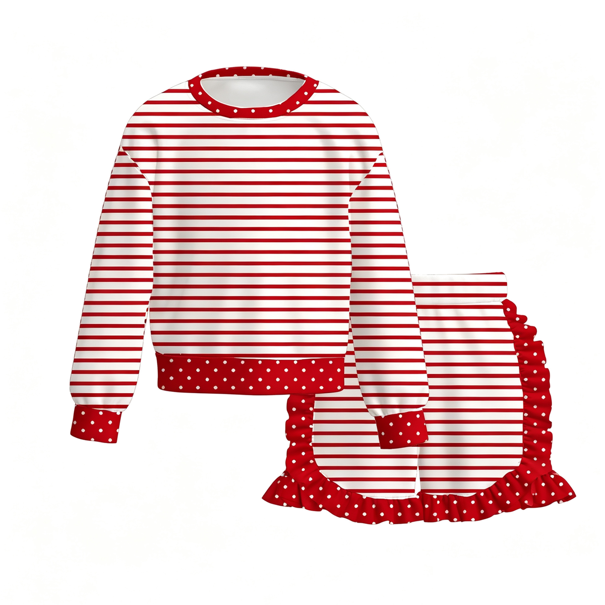 （Weekly Pre-Order）Girls Stripe Print Ruffle Shorts Set（Ends 9.27）