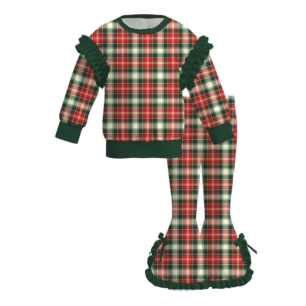 （Weekly Pre-Order）Girls Christmas Print Ruffle Outfit Set（Ends 10.6）