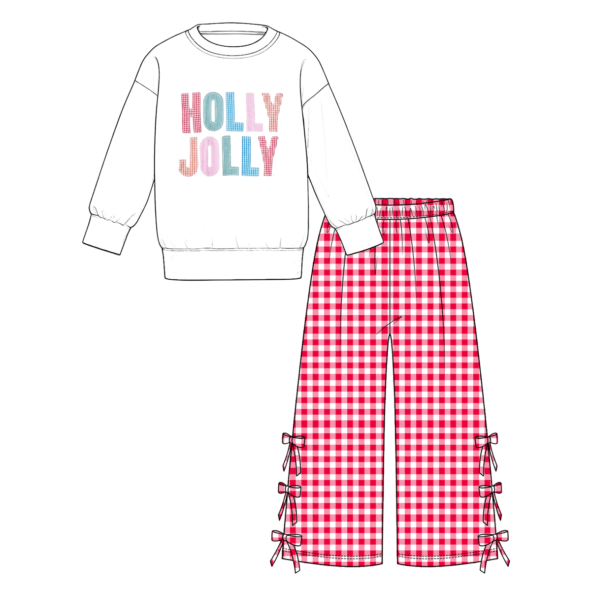 （Pre Order,Prepack Zone）Girls Christmas Print Shorts Set&Pants Set（Mix Size）