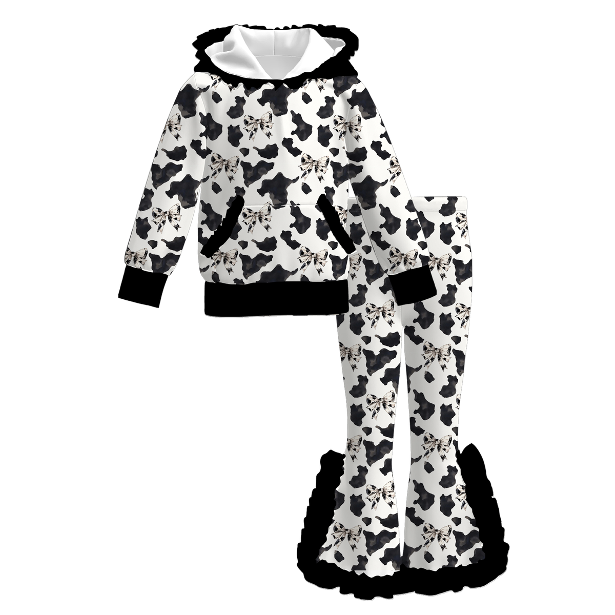 （Weekly Pre-Order）Girls Fall Print Ruffle Hoodie Set（Ends 10.11）