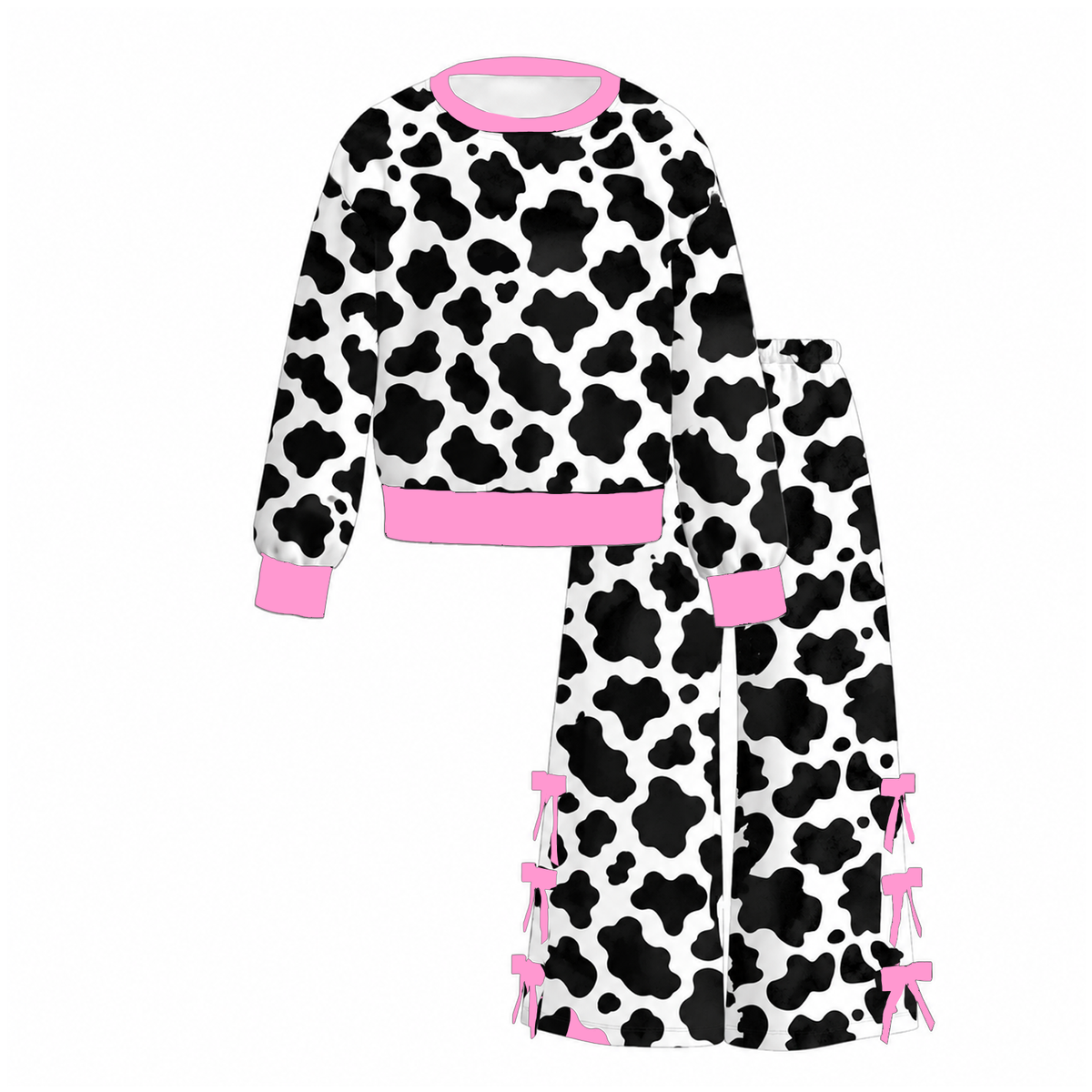 （Weekly Pre-Order）Girls Fall Cow&Bow Print Outfit Set（Ends 10.11）
