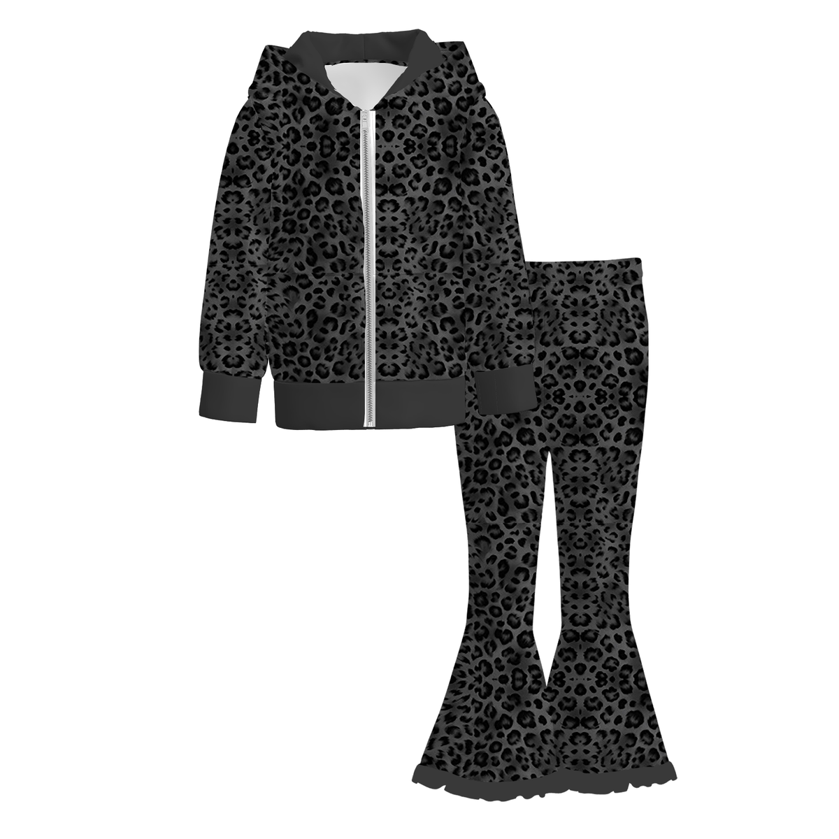 （Weekly Pre-Order）Girls Fall Leopard&Bow Print Zipper Hoodie Set（Ends 10.11）