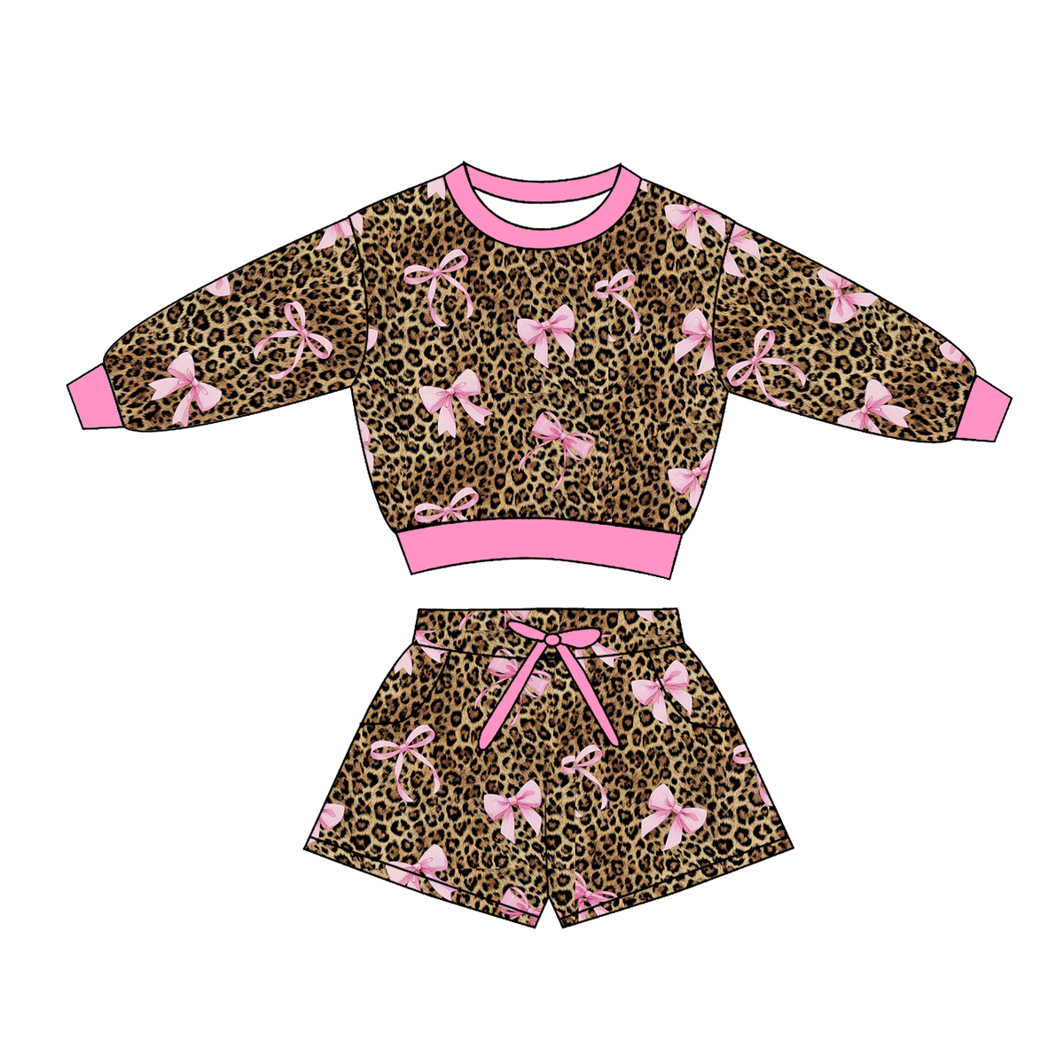 （Weekly Pre-Order）Girls Fall Bow Print Shorts Set（Ends 10.11）