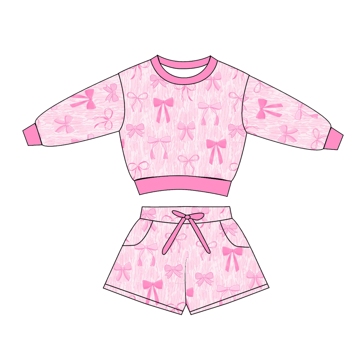 （Weekly Pre-Order）Girls Fall Bow Print Shorts Set（Ends 10.11）