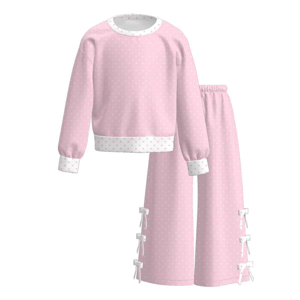 （Weekly Pre-Order）Girls Dot&Bow Print Outfit Set（Ends 10.28）