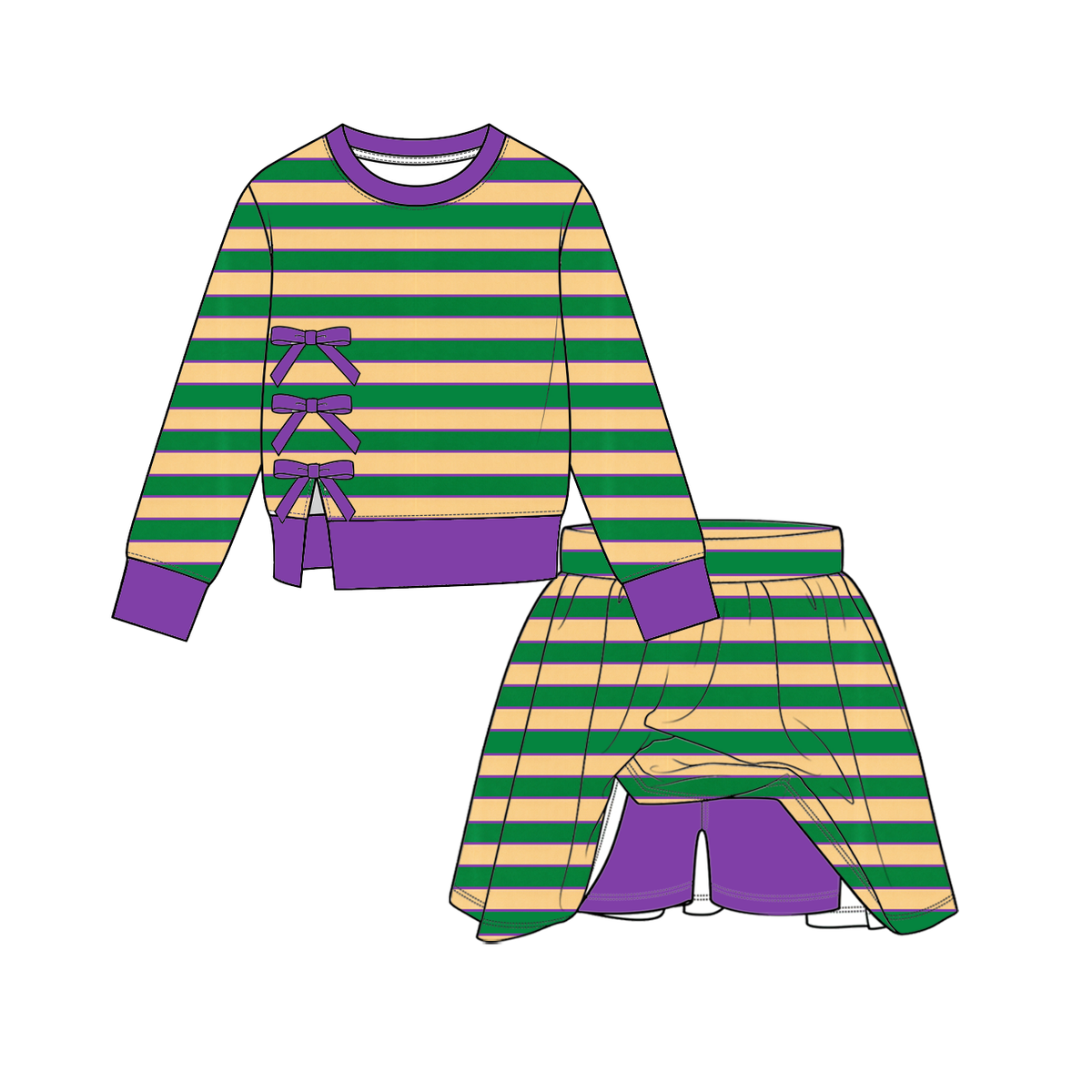 （Weekly Pre-Order）Girls Fall&Winter Stripe Skort Set（Ends 10.6）