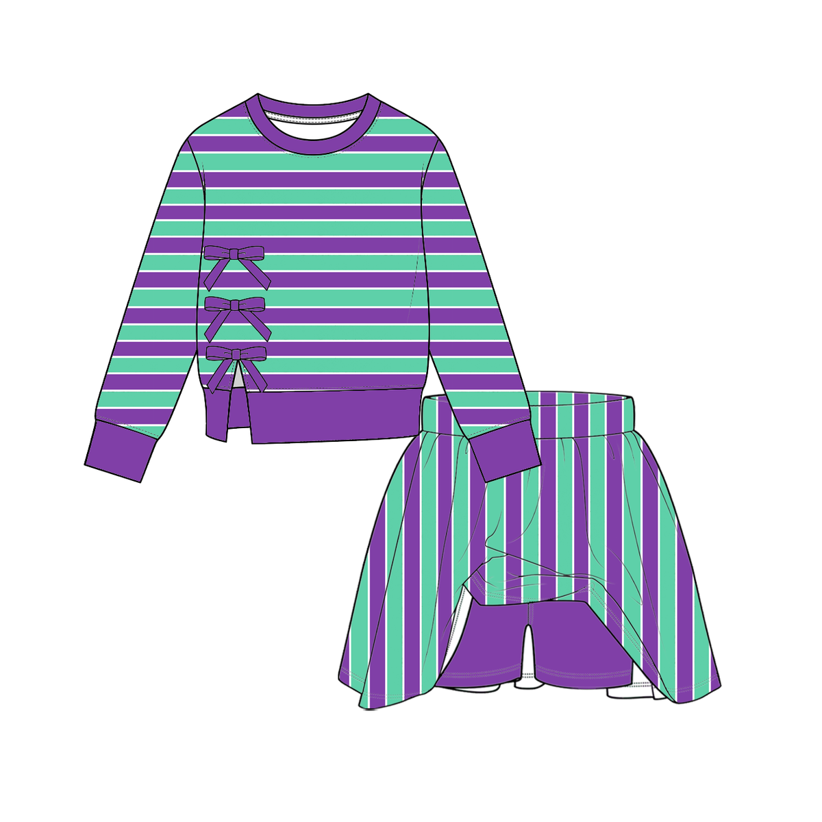 （Weekly Pre-Order）Girls Fall&Winter Stripe Skort Set（Ends 10.6）