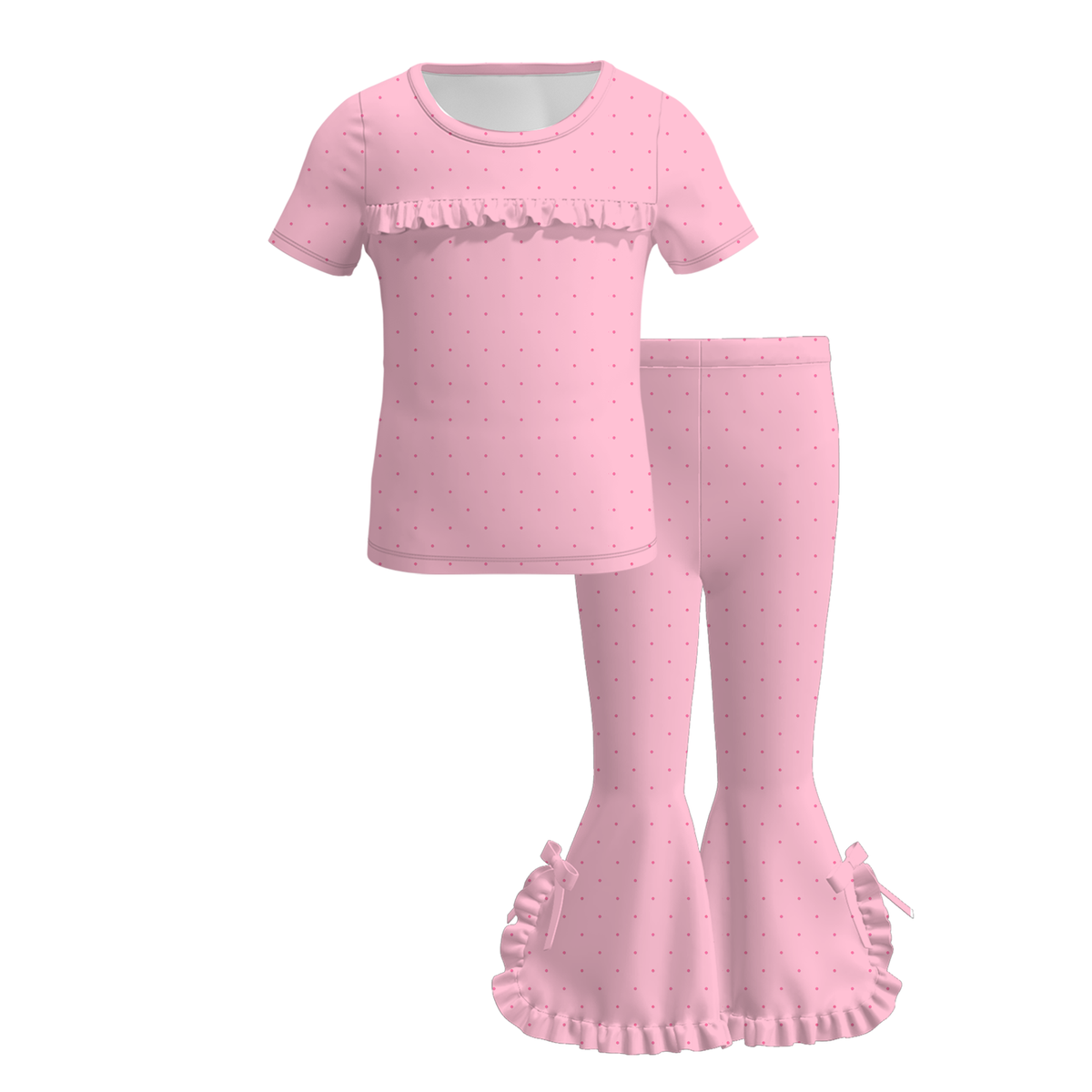 （Weekly Pre-Order）Girls Spring&Summer Dot Print Ruffled Outfit Set（Ends 11.8）