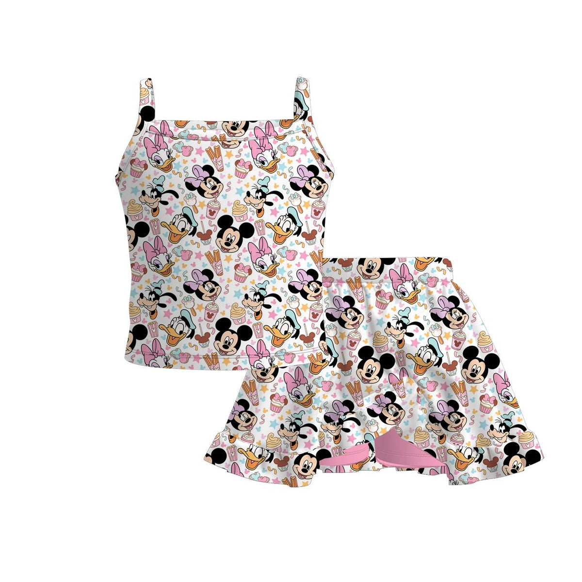 （Pre Order）Girls Spring&Summer Cartoon Print Skort Set