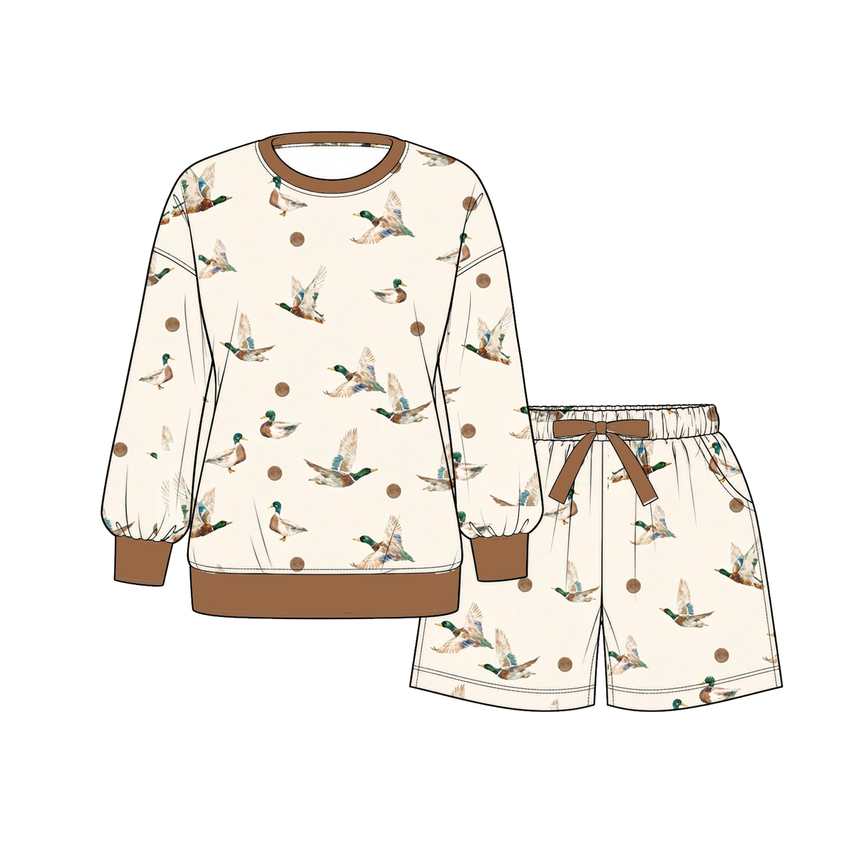 （Weekly Pre-Order）Girls Fall Bow Print Shorts Set（Ends 10.11）