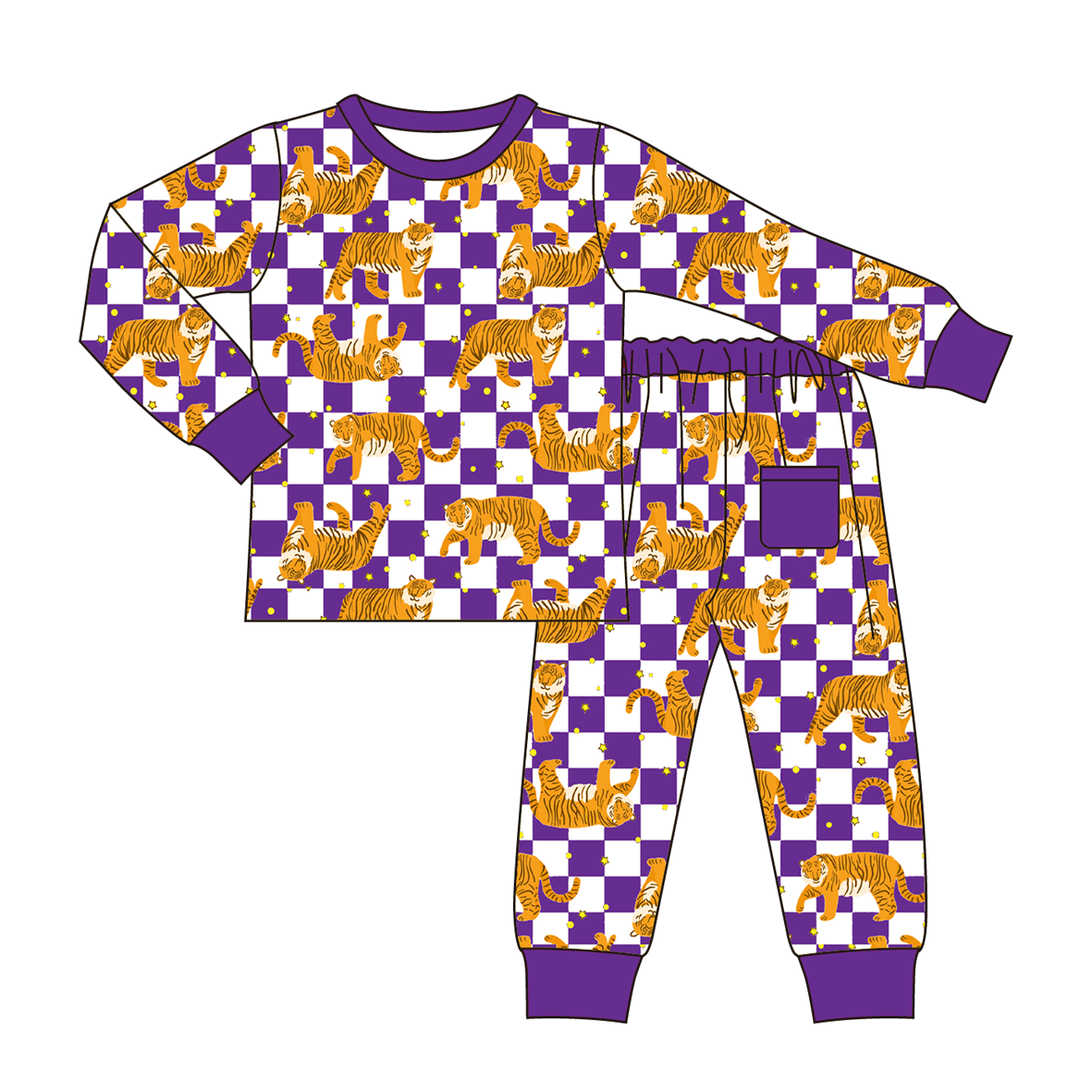 （Pre Order）Family Football LSU Tigers Print Pajamas&Romper
