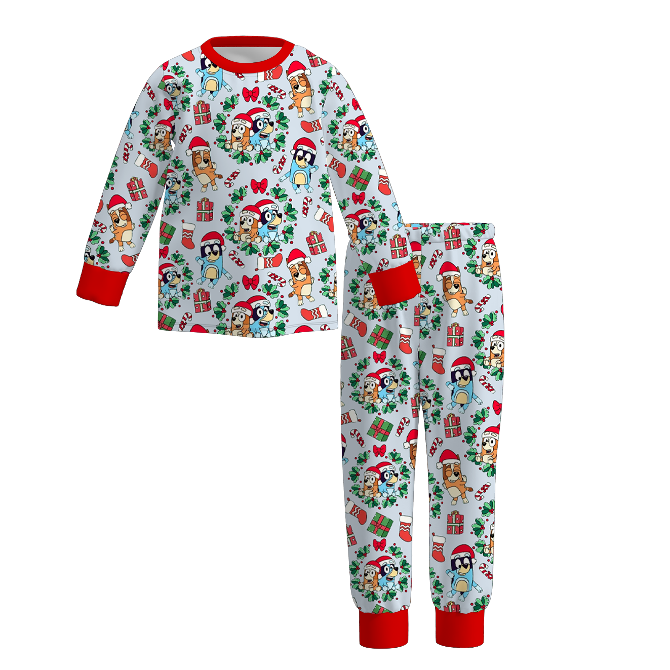 （Pre Order）Boys Christmas Blue Dog Print Pajamas Set