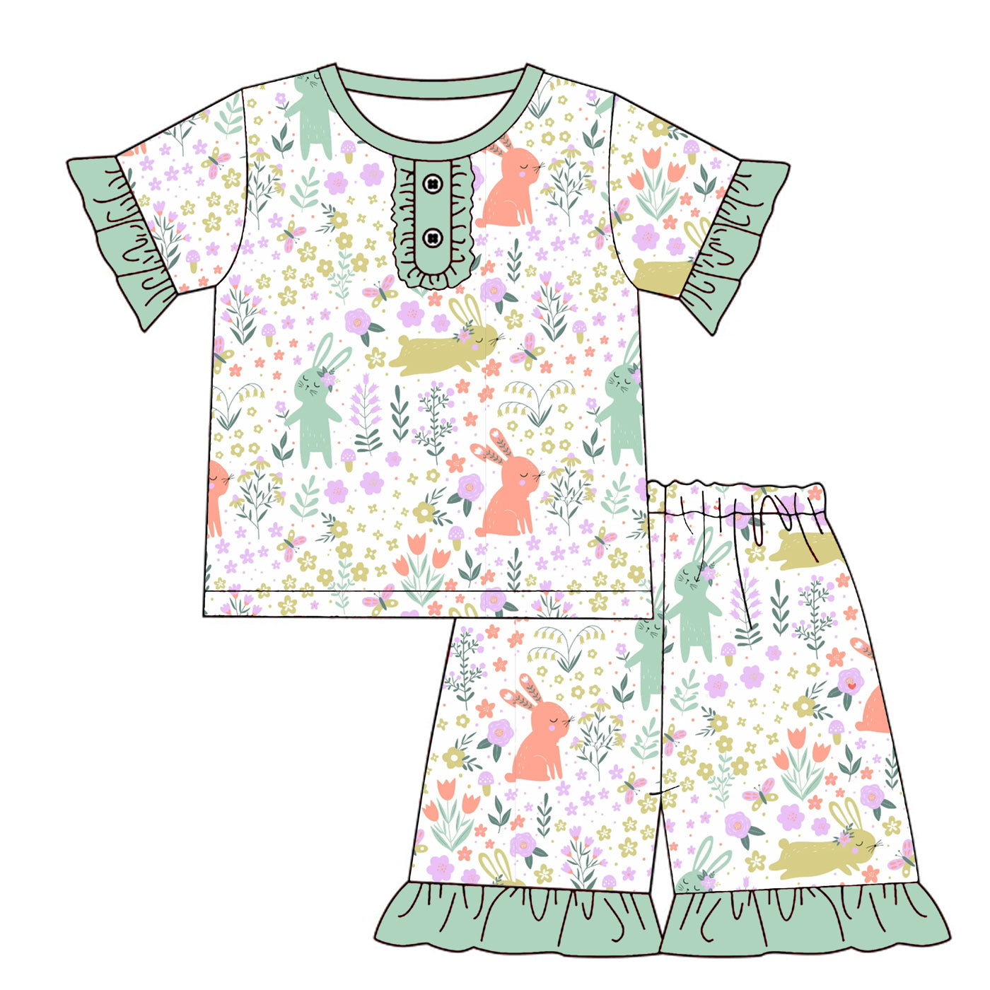 （Pre Order）Girls Easter Bunny Print Pajamas