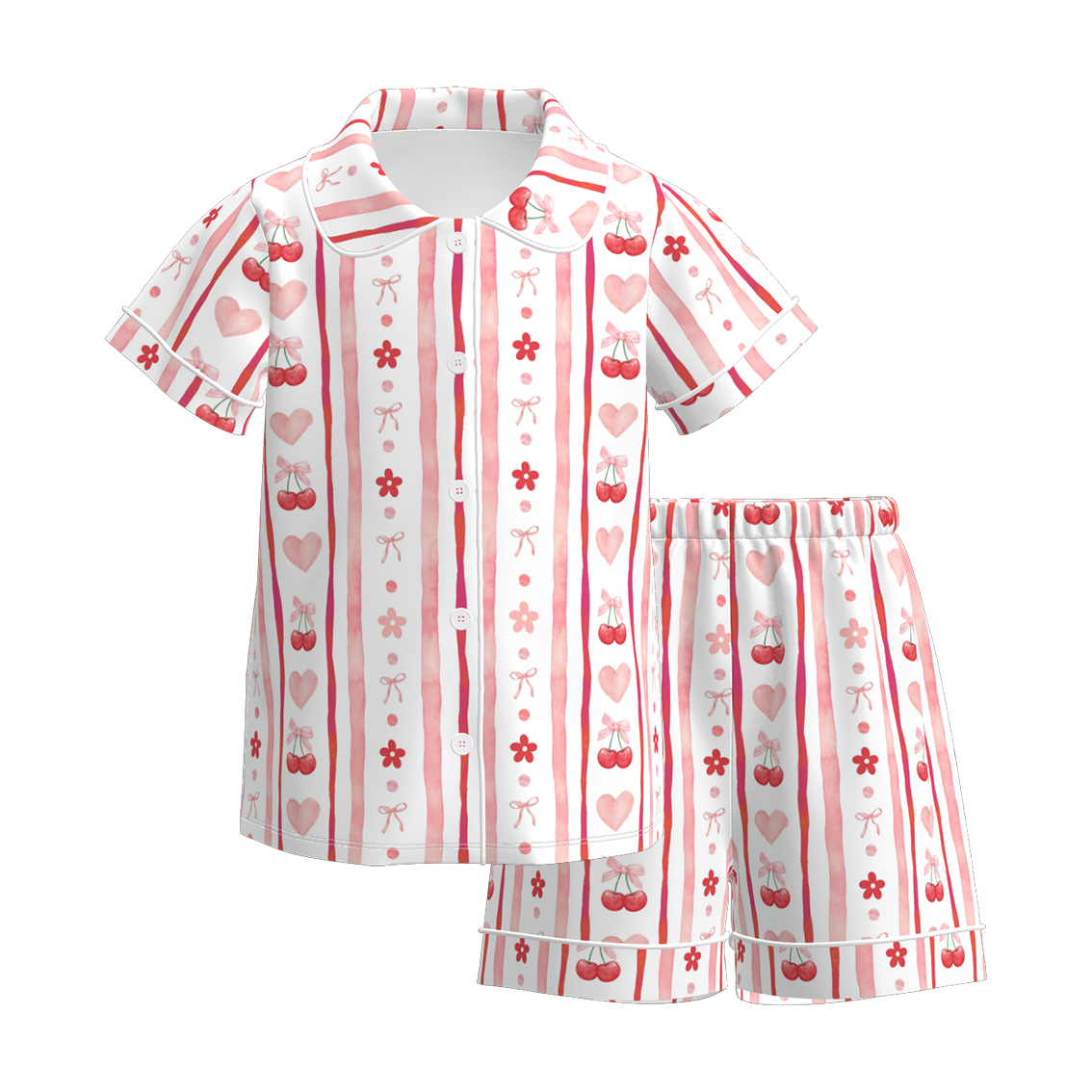 （Pre Order）Girls Spring and Summer Cherry Print Pajamas