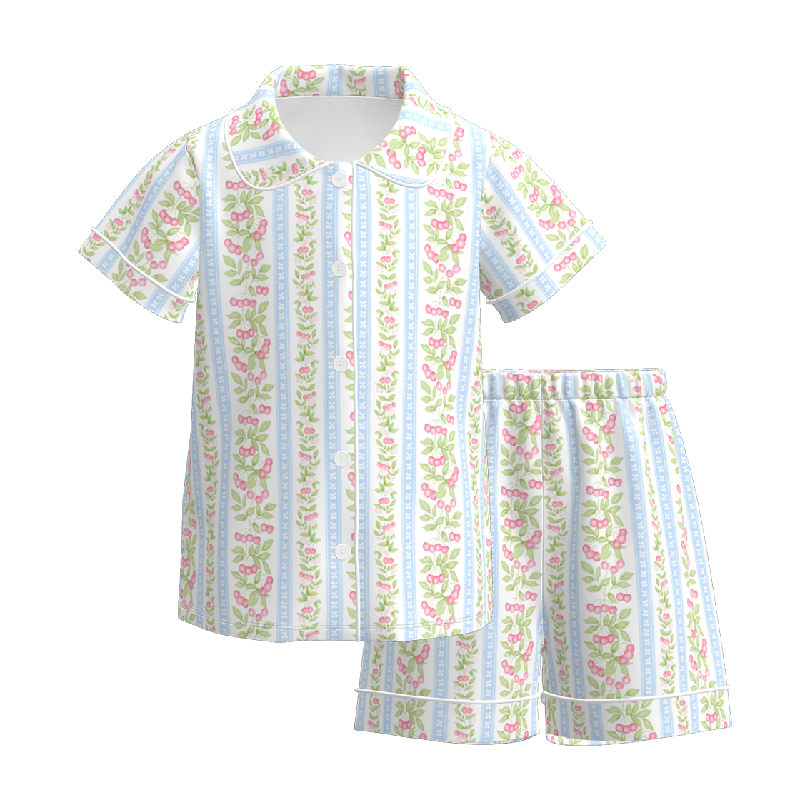 （Pre Order）Girls Spring and Summer Cherry Print Pajamas