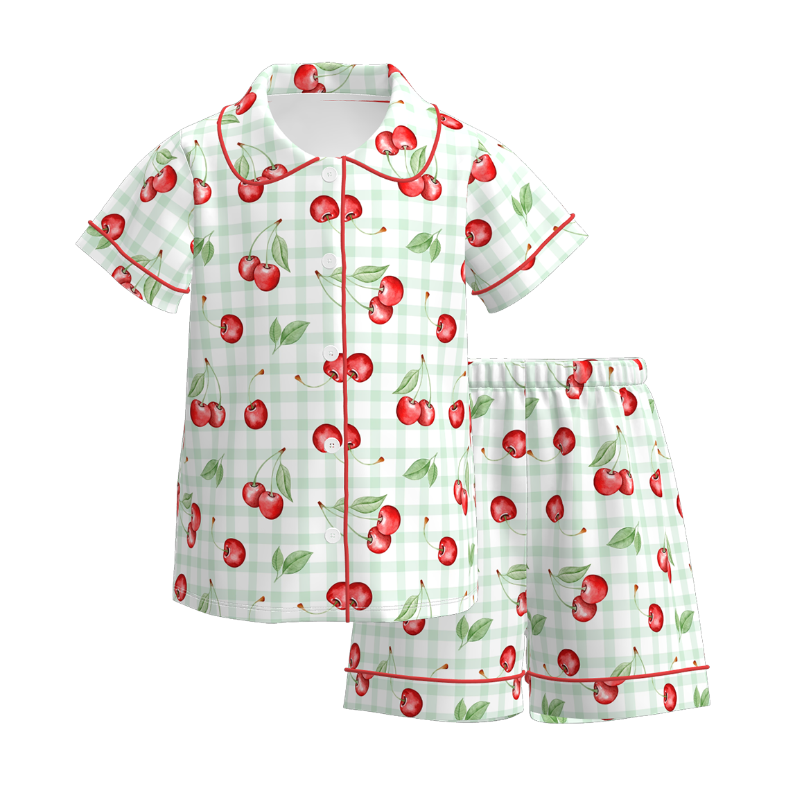 （Pre Order）Girls Spring and Summer Cherry Print Pajamas