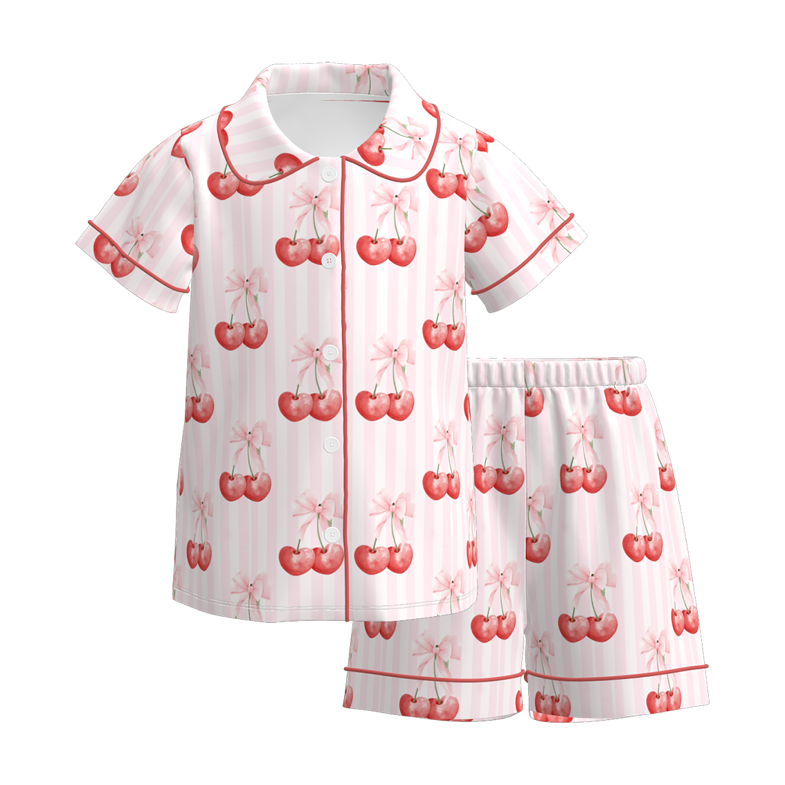 （Pre Order）Girls Spring and Summer Cherry Print Pajamas