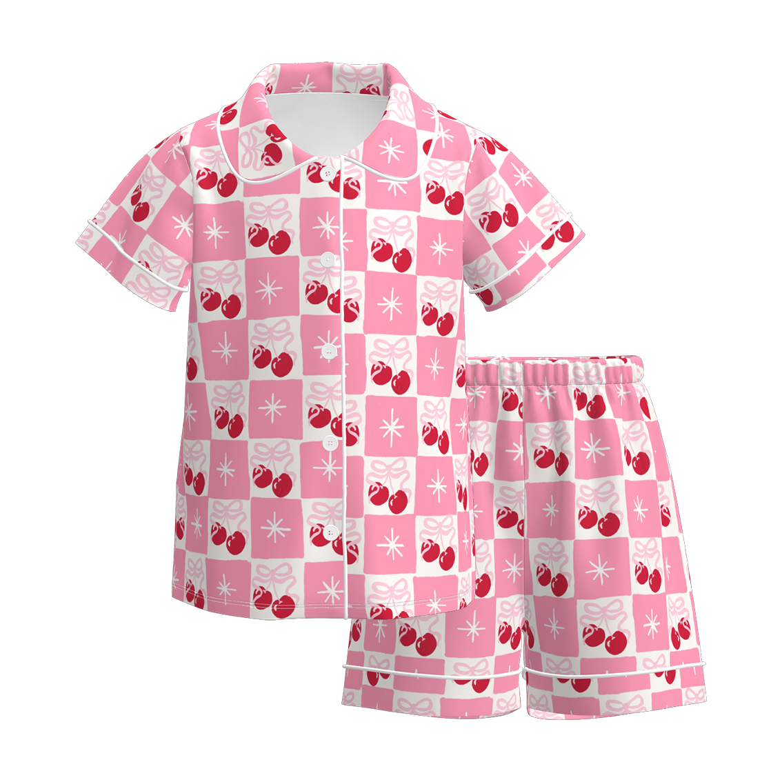 （Pre Order）Girls Spring and Summer Cherry Print Pajamas