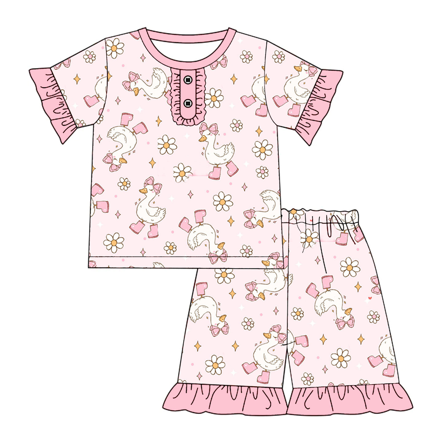 （Pre Order）Girls Spring and Summer Silly Goose Print Dress＆Set