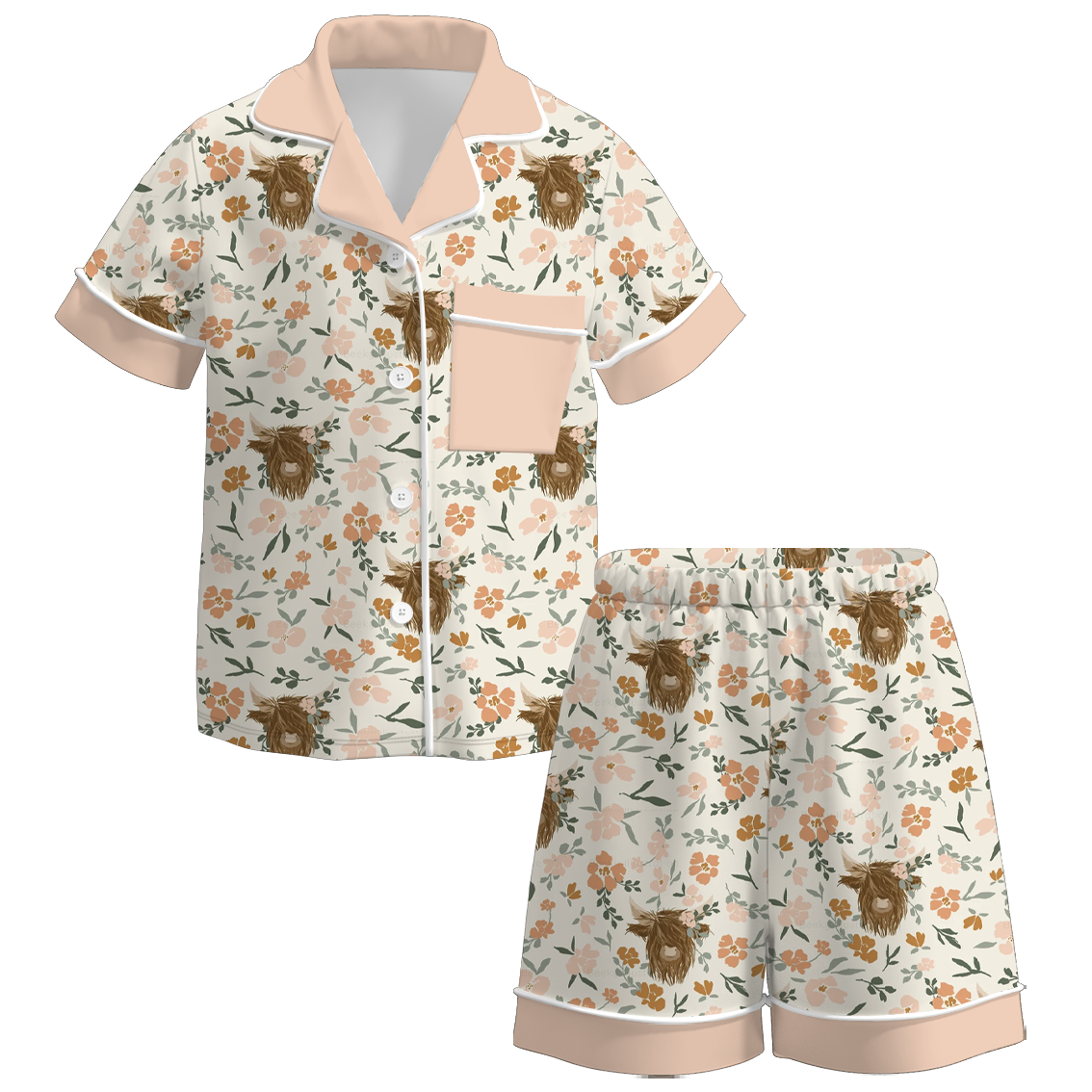 （Pre Order）Girls Spring and Summer Western Print Pajamas