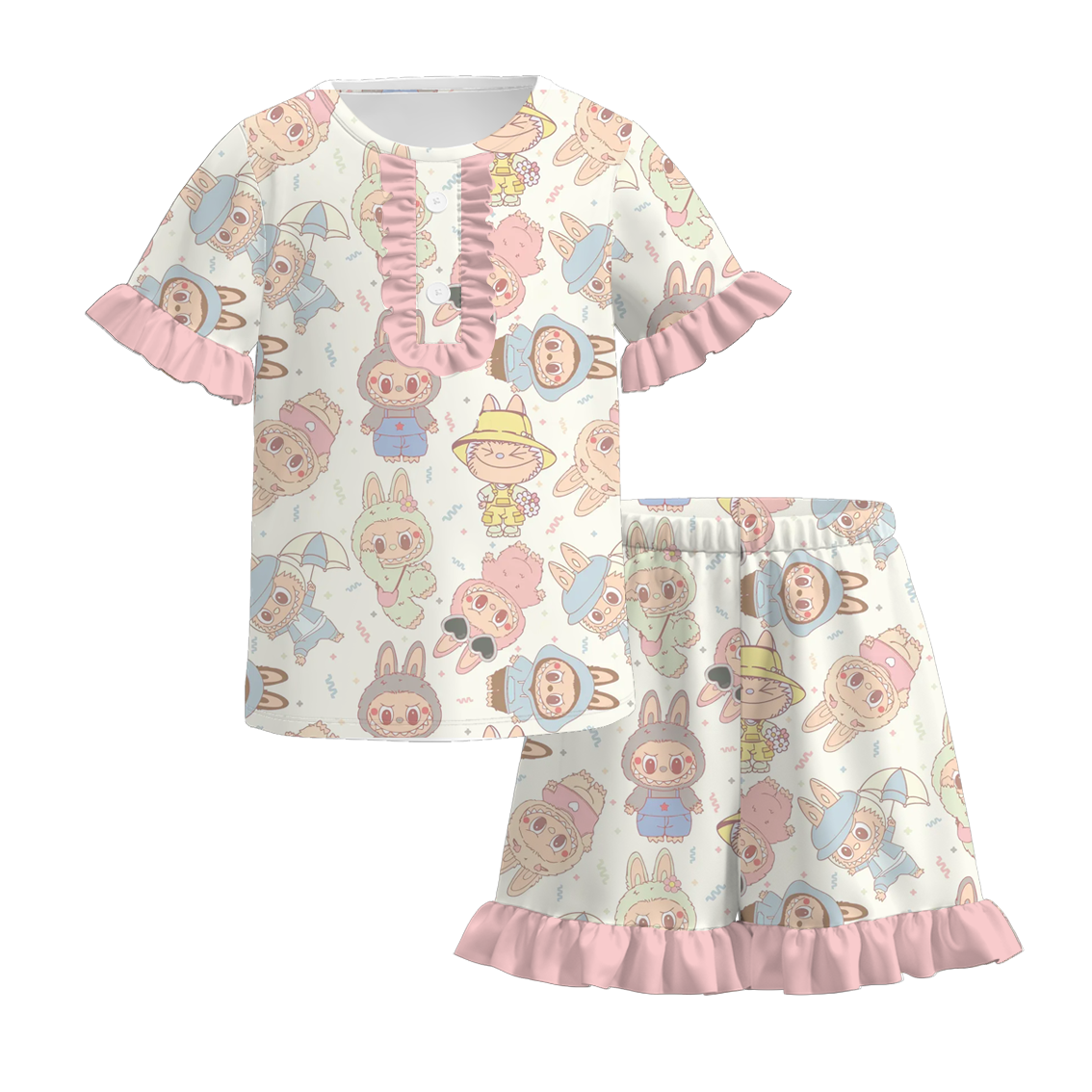 （Pre Order）Girls Summer Cartoon Print Pajamas