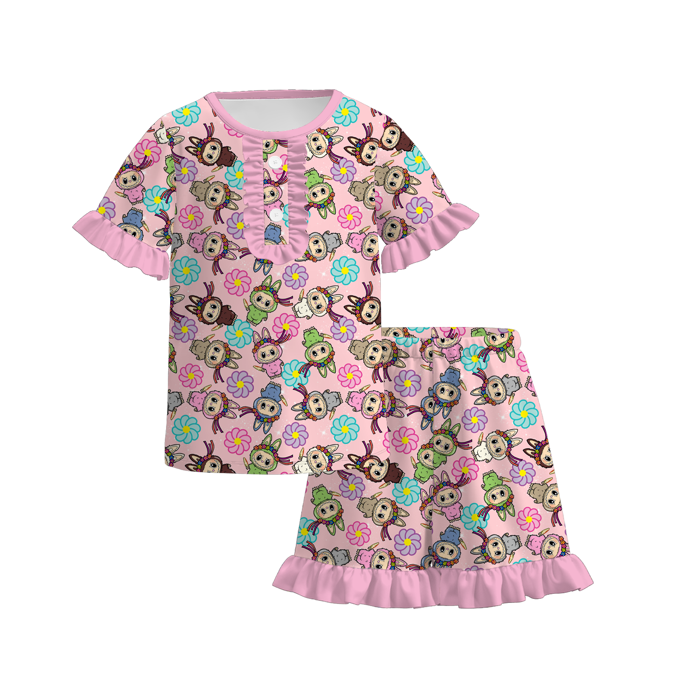 （Pre Order）Girls Summer Cartoon Print Dress,Set,Pajamas＆Pants