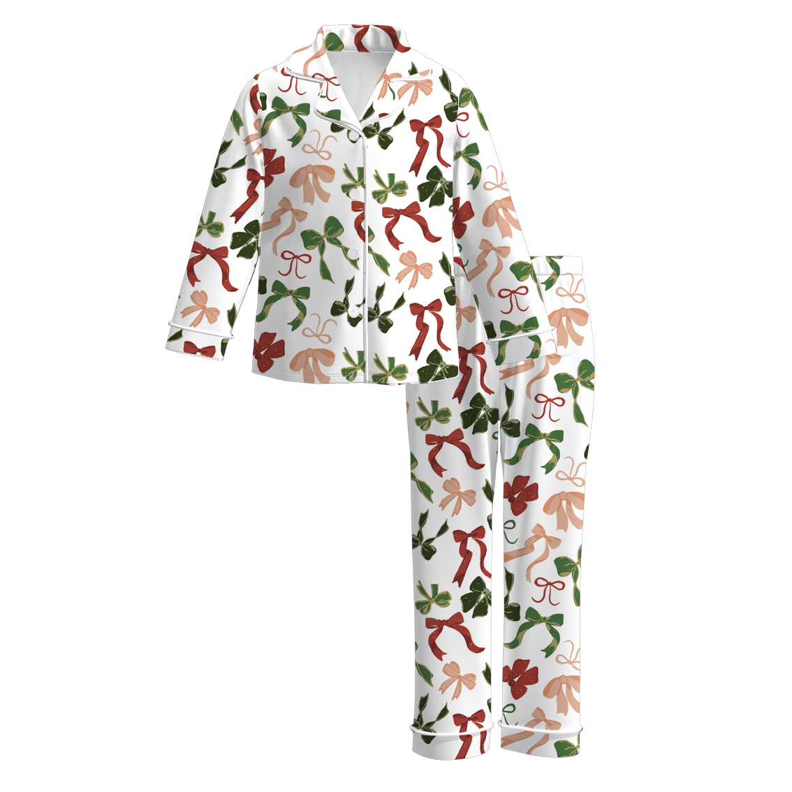 （Pre Order）Girls Christmas Bow Print Set,Pajamas＆Jumpsuit
