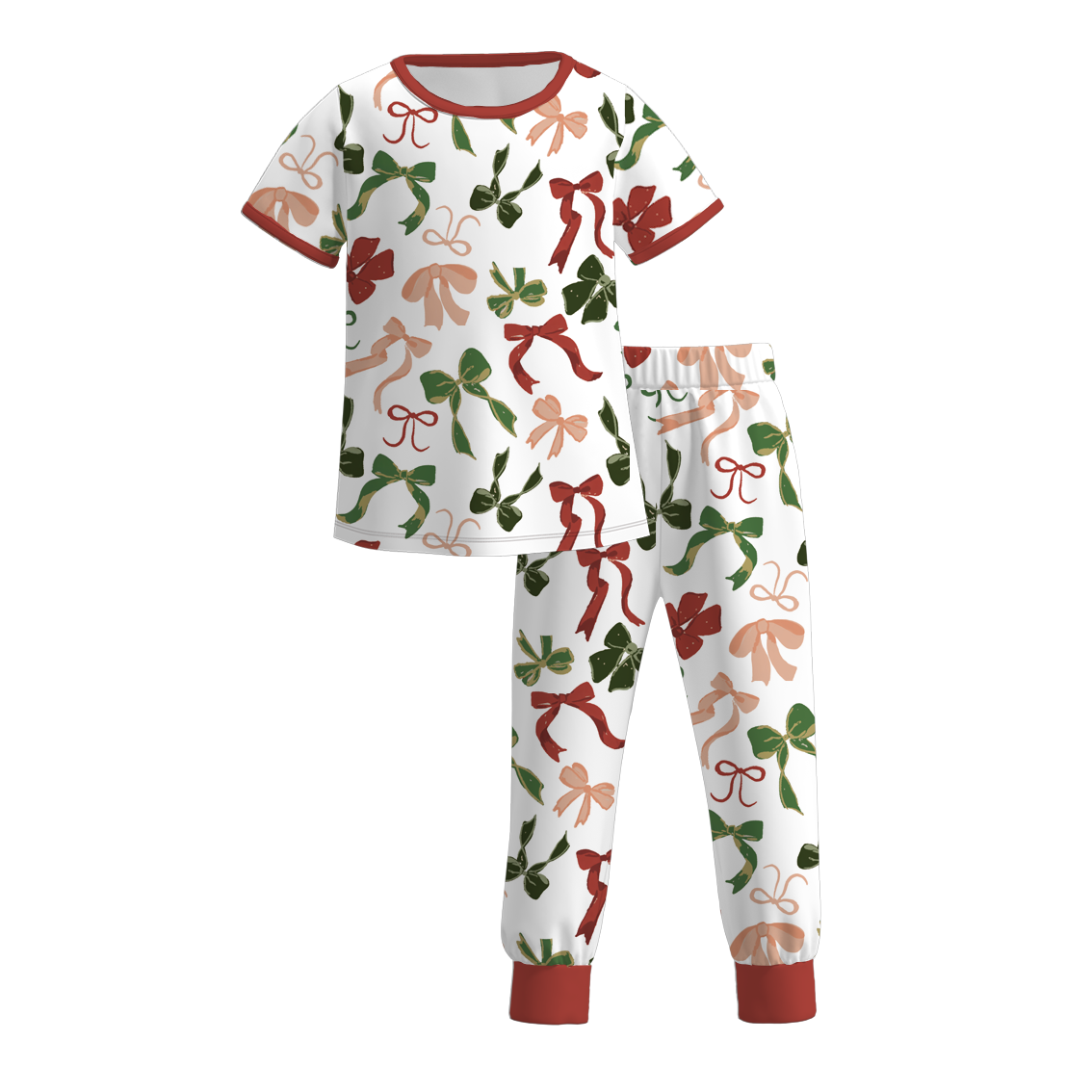（Pre Order）Girls Christmas Bow Print Set,Pajamas＆Jumpsuit