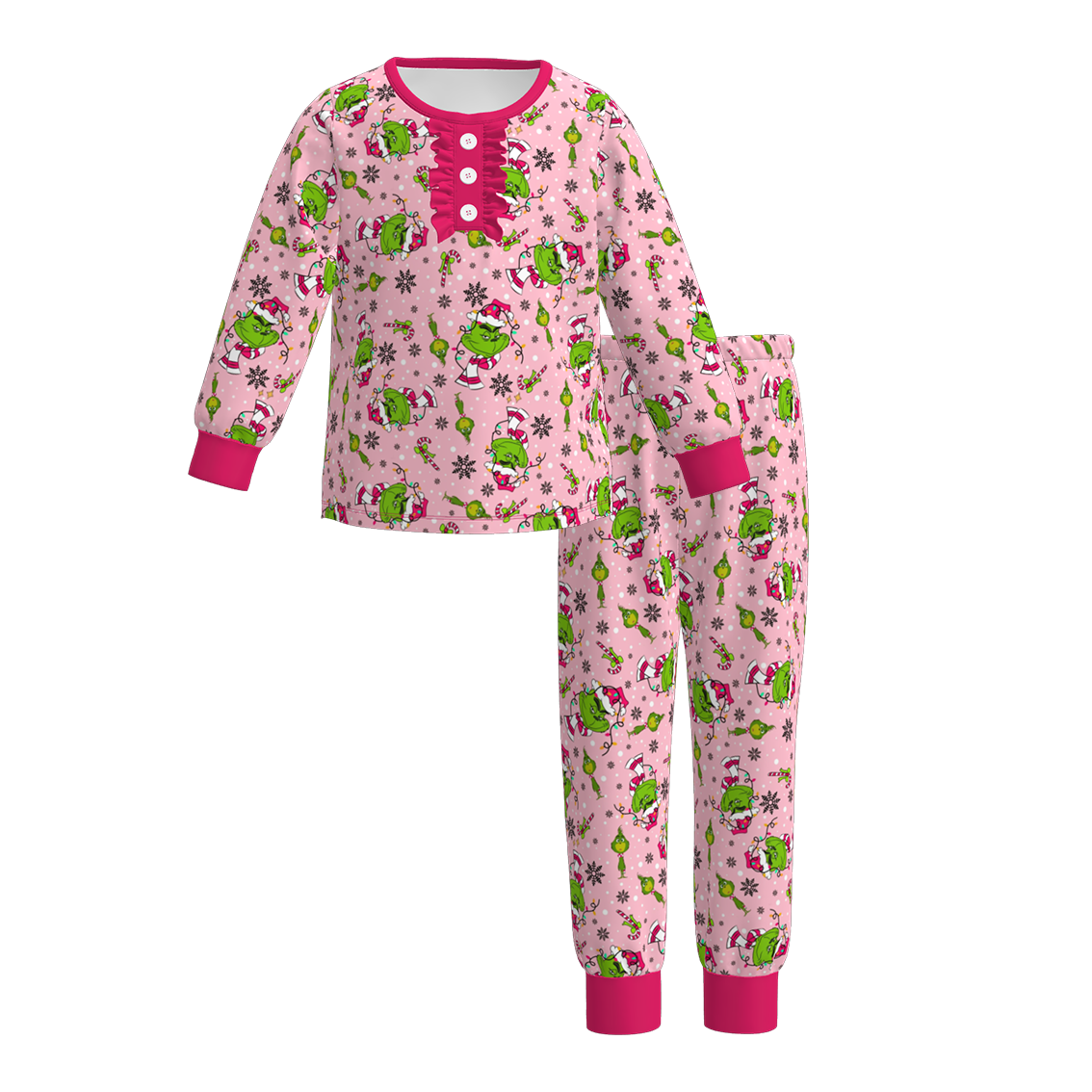 （Pre Order）Sisters Christmas Cartoon Print Dress,Pajamas＆Romper