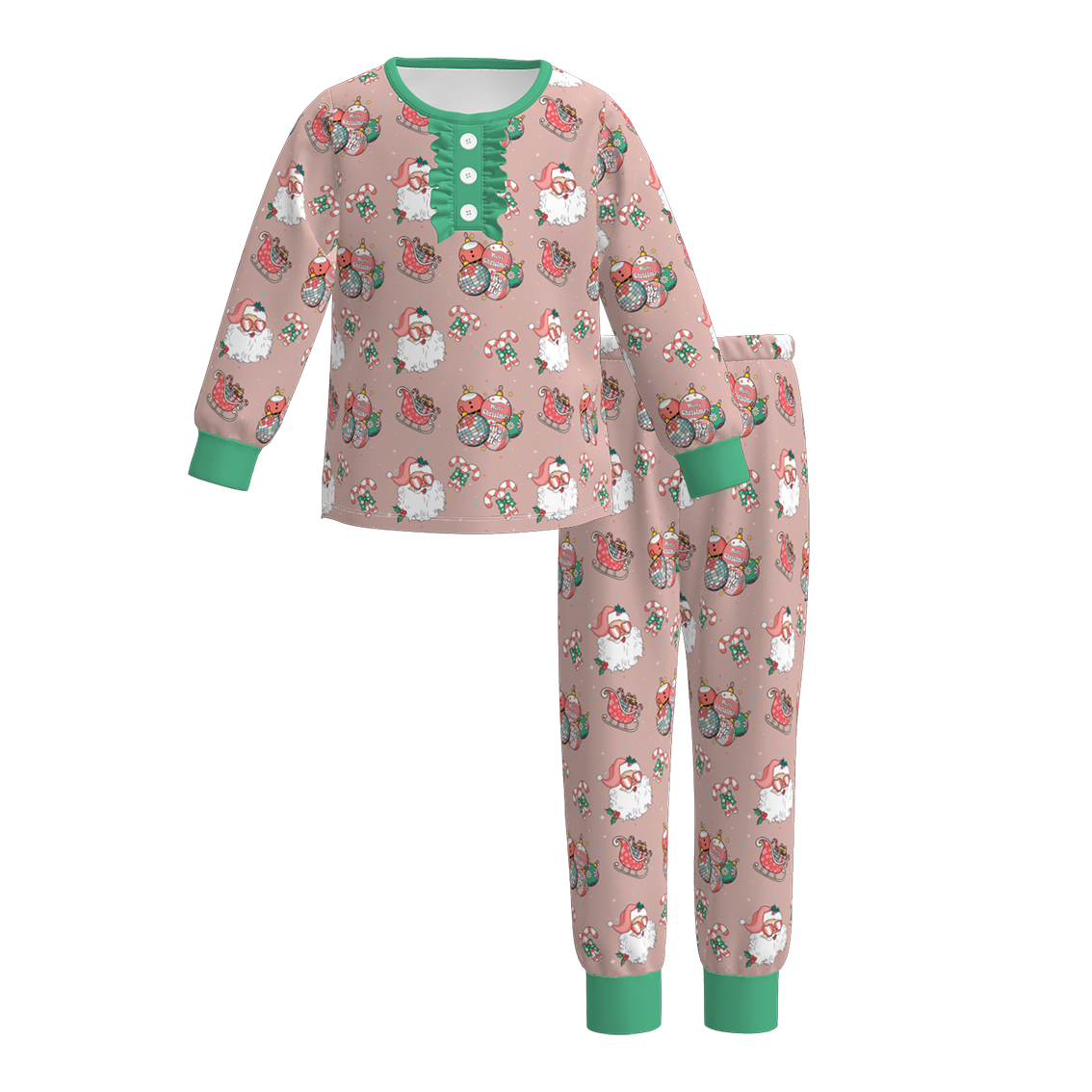 （Pre Order）Sisters Christmas Santa Claus Print Dress,Pajamas＆Romper