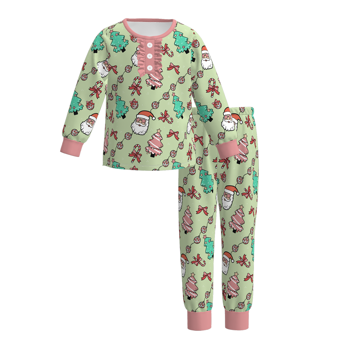 （Pre Order）Sisters Christmas Santa Claus Print Dress,Pajamas＆Romper