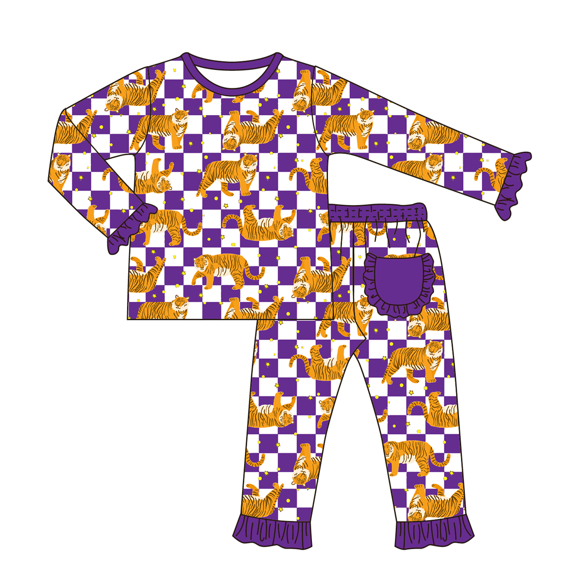 （Pre Order）Family Football LSU Tigers Print Pajamas&Romper
