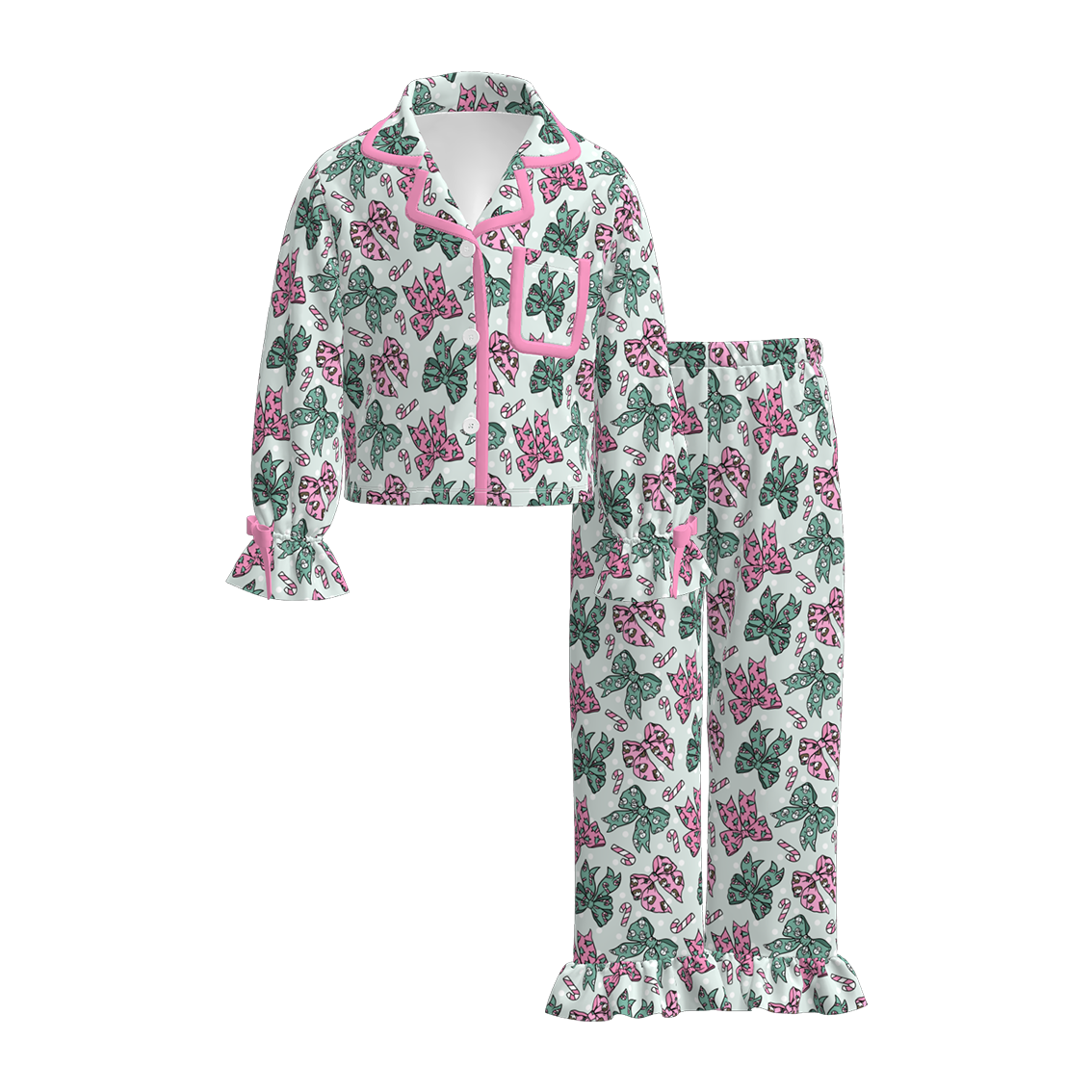 （Pre Order）Family Christmas Bow Print Pajamas＆Romper