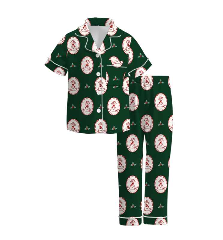 （Pre Order）Sisters Christmas Silly Goose Embroidery Smocked Dress,Pajamas&Romper