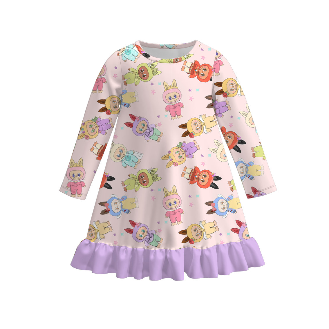 （Pre Order）Girls Fall&Winter Cartoon Print Pajamas Dress