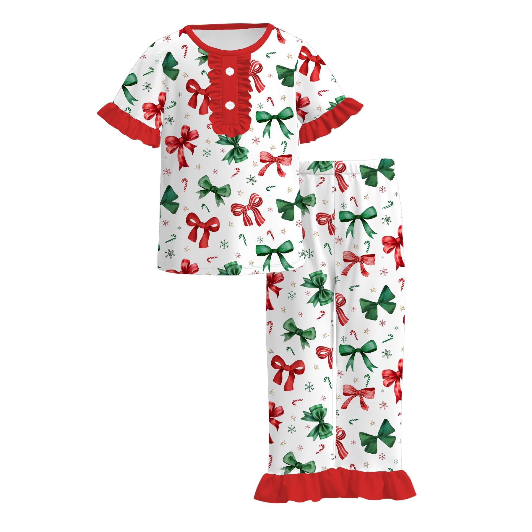 （Pre Order）Girls Christmas Bow&Elk Print Sweatshirt Suit,Pajamas