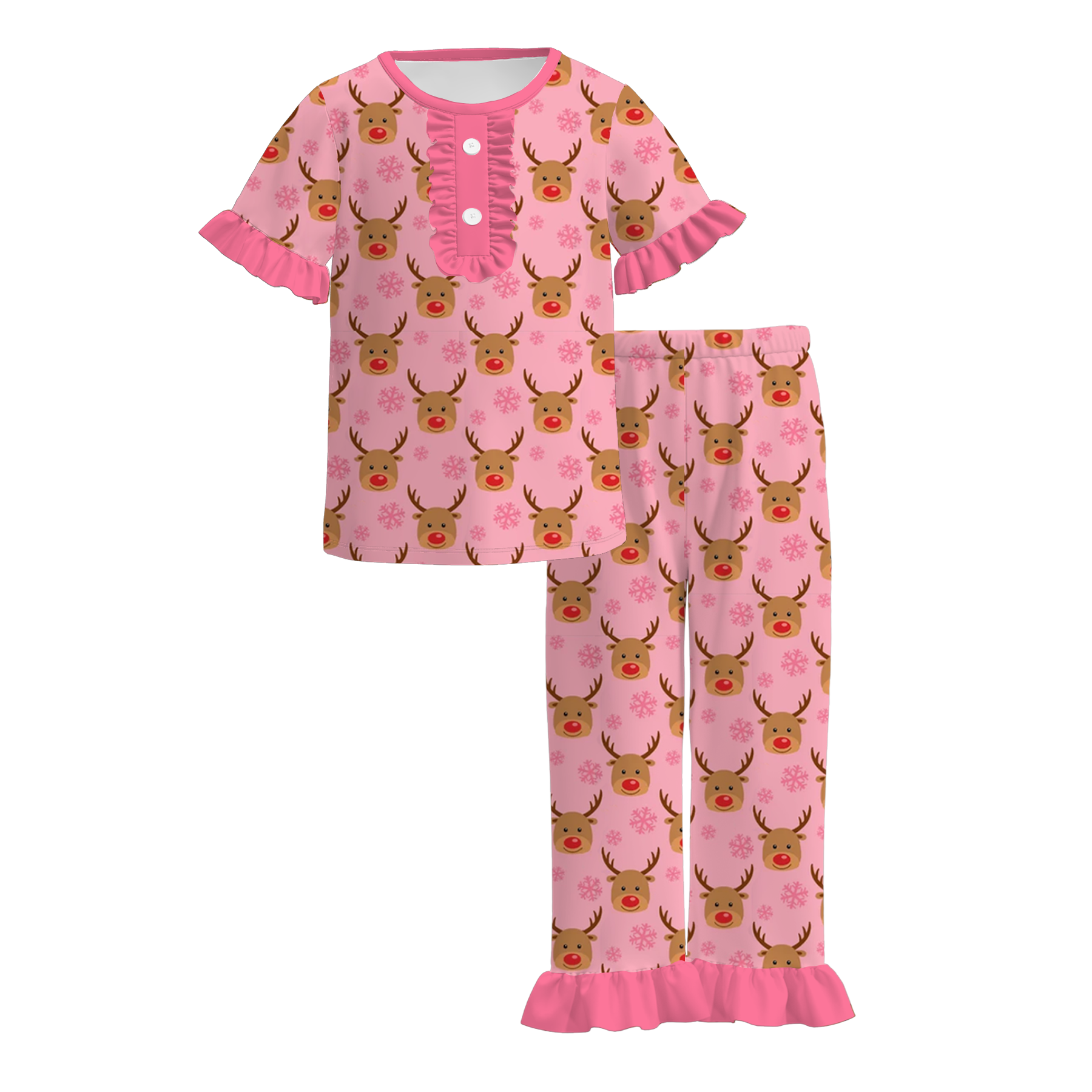（Pre Order）Girls Christmas Bow&Elk Print Sweatshirt Suit,Pajamas