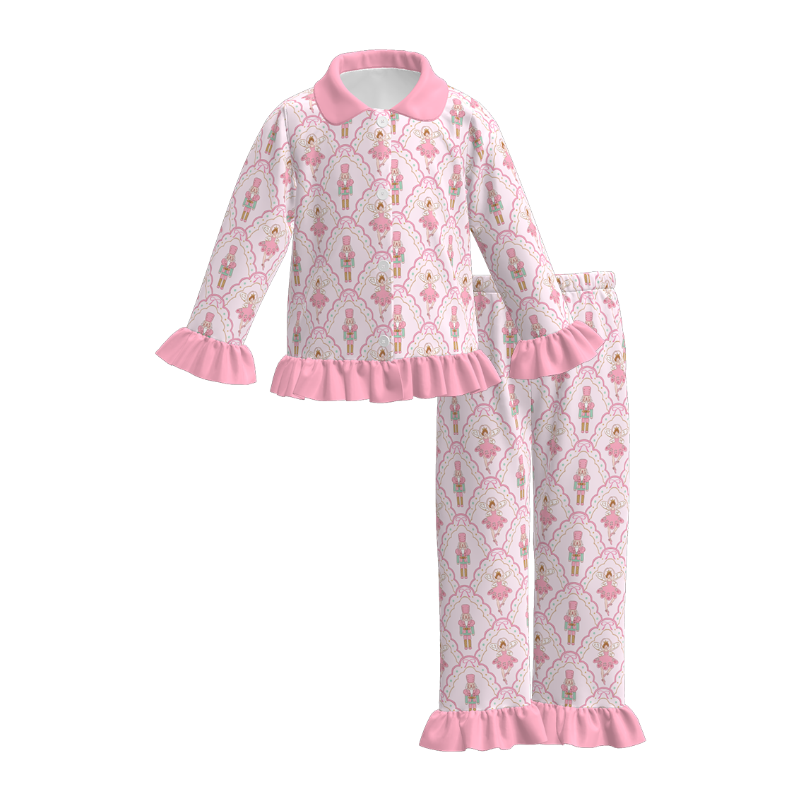 （Pre Order）Family Christmas Pink Nutcracker Print Dress,Set,Romper&Top