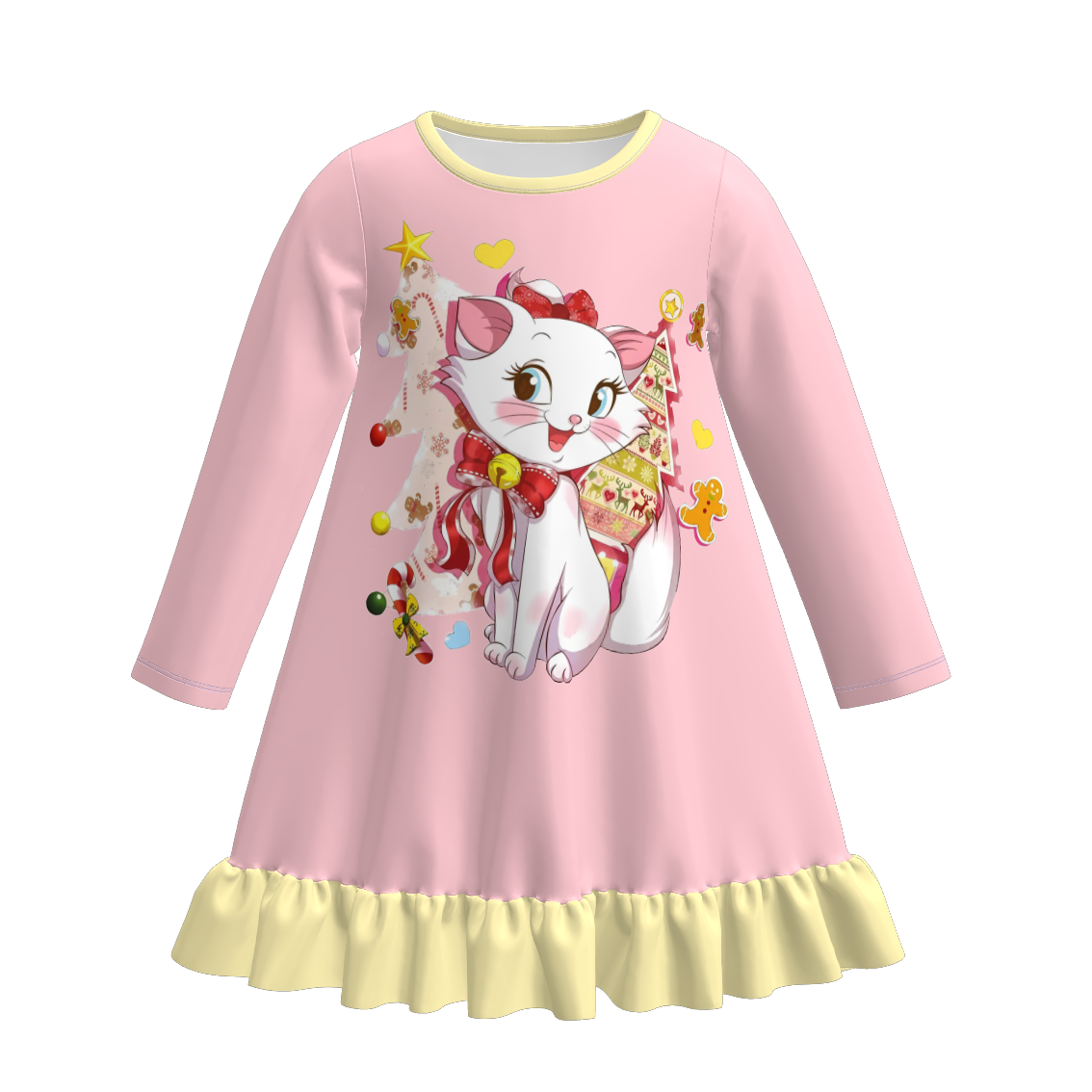 （Pre Order）Girls Christmas Cartoon Print Pajamas Dress