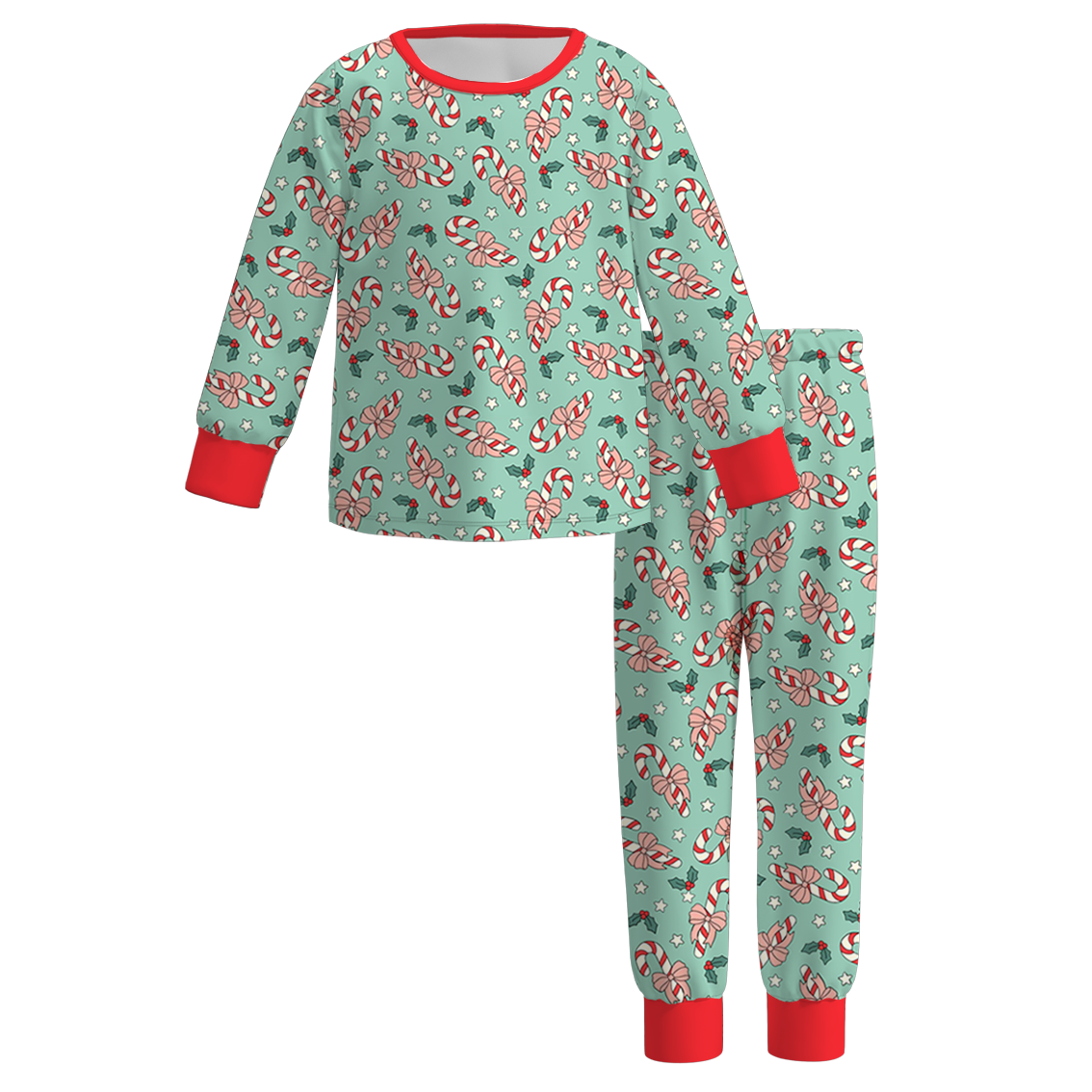 （Pre Order）Girls Christmas Candy Cane Print Dress&Set